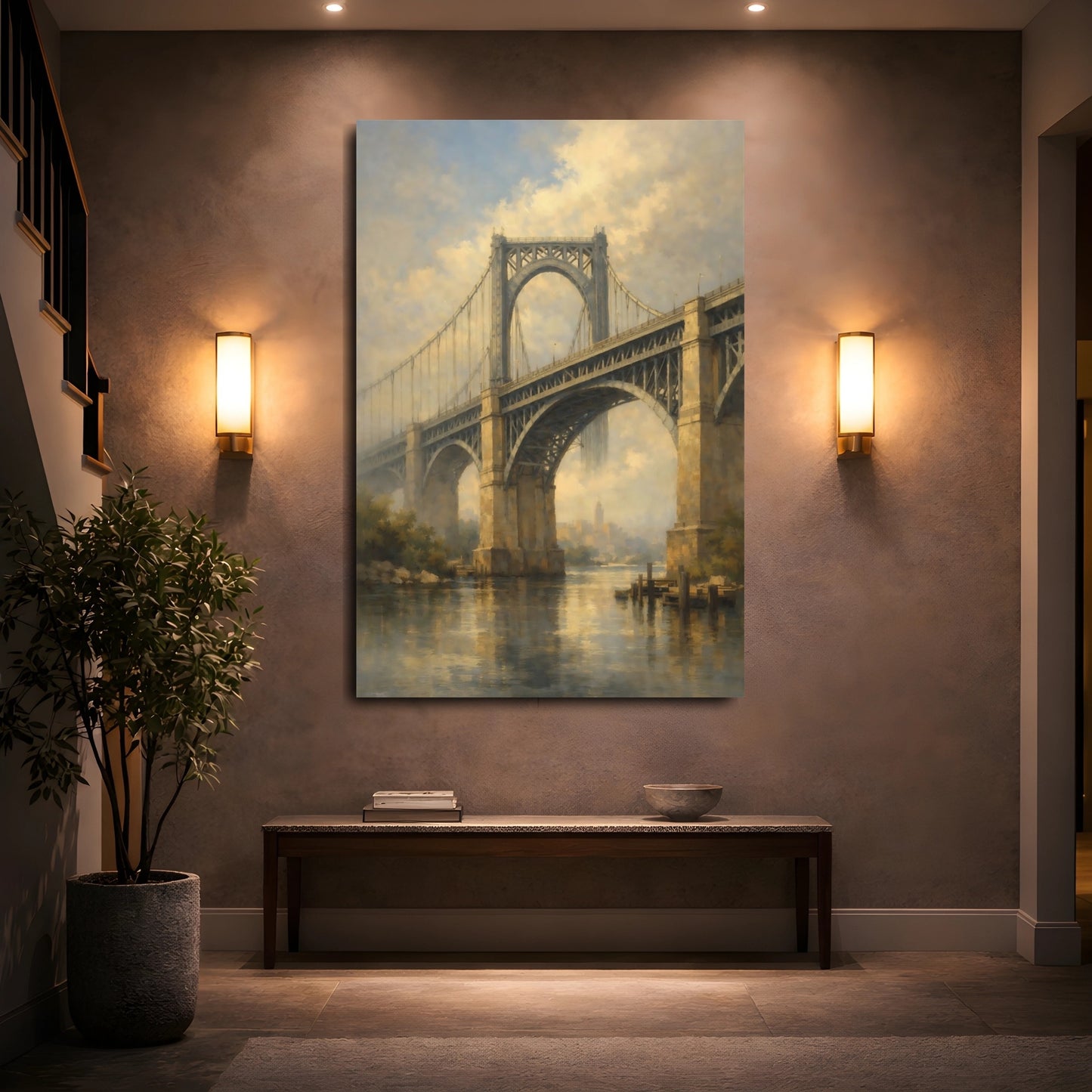 Mockup 4. Nature Bridge Misty Bridge shown as stretched canvas wall art