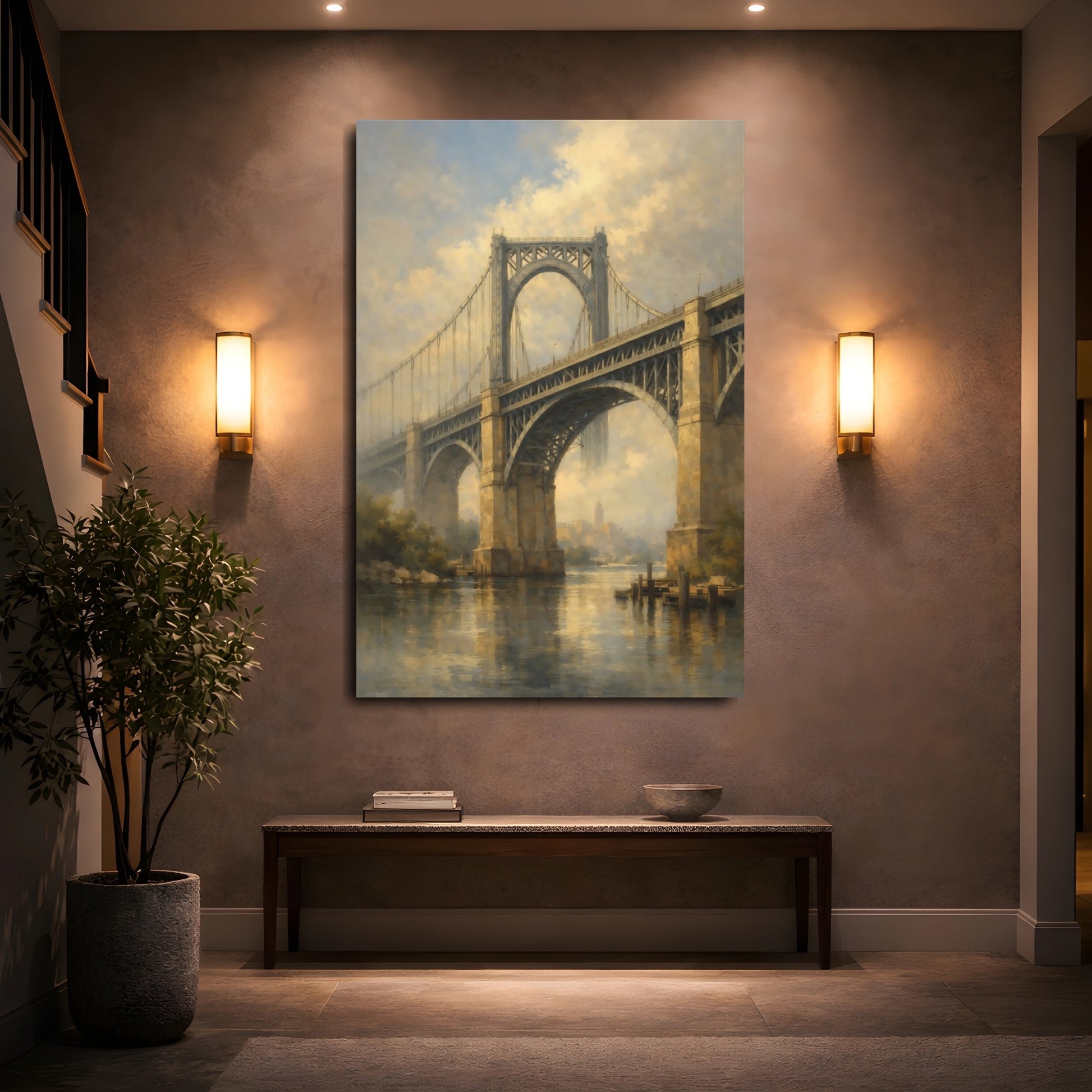 Mockup 4. Nature Bridge Misty Bridge shown as stretched canvas wall art