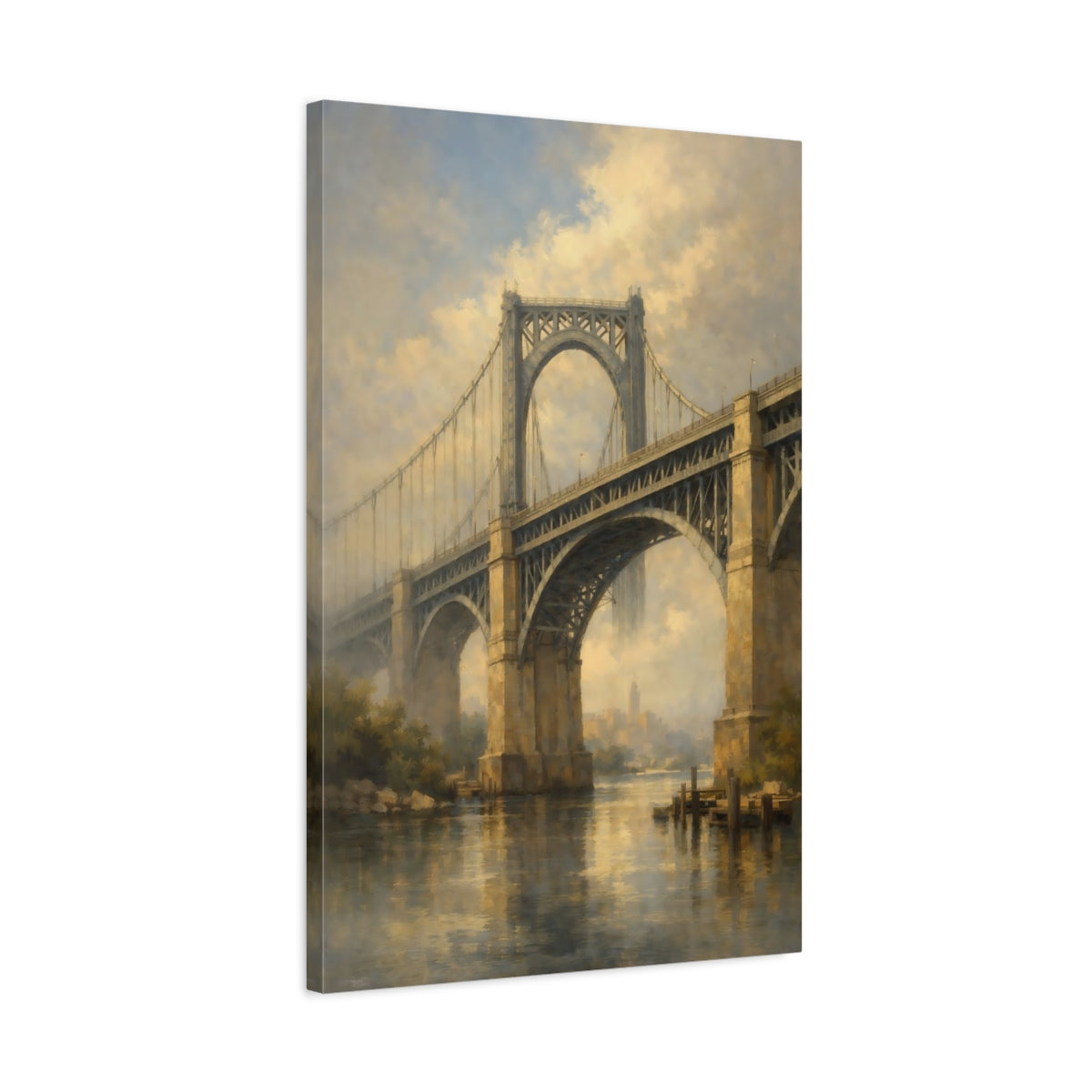 Side Mockup 2. Nature Bridge Misty Bridge shown as stretched canvas wall art
