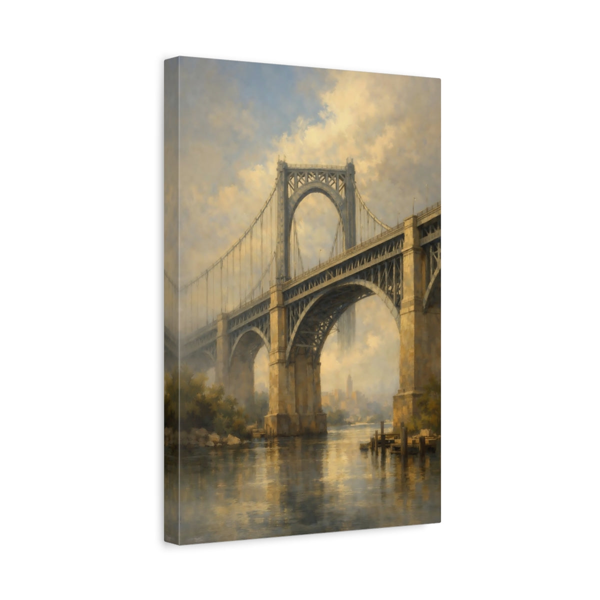 Side Mockup 4. Nature Bridge Misty Bridge shown as stretched canvas wall art