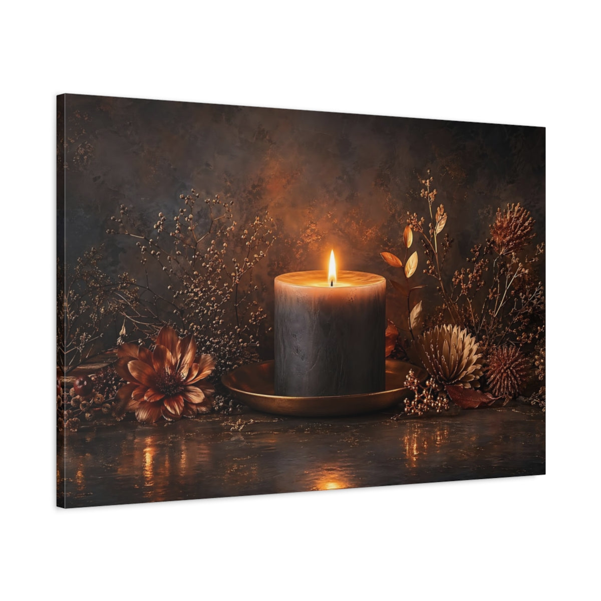 Main Mockup. Nature Burning Candle Dark Candle Glow shown as stretched canvas wall art