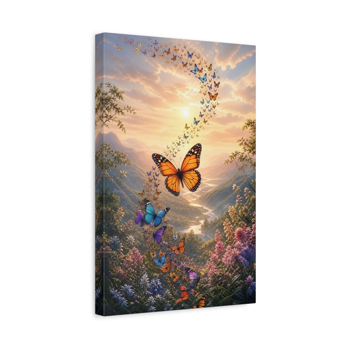 Nature Butterflies Landscape Canvas Print – Vibrant Decor for Living Room, Above Couch - YesArtYes