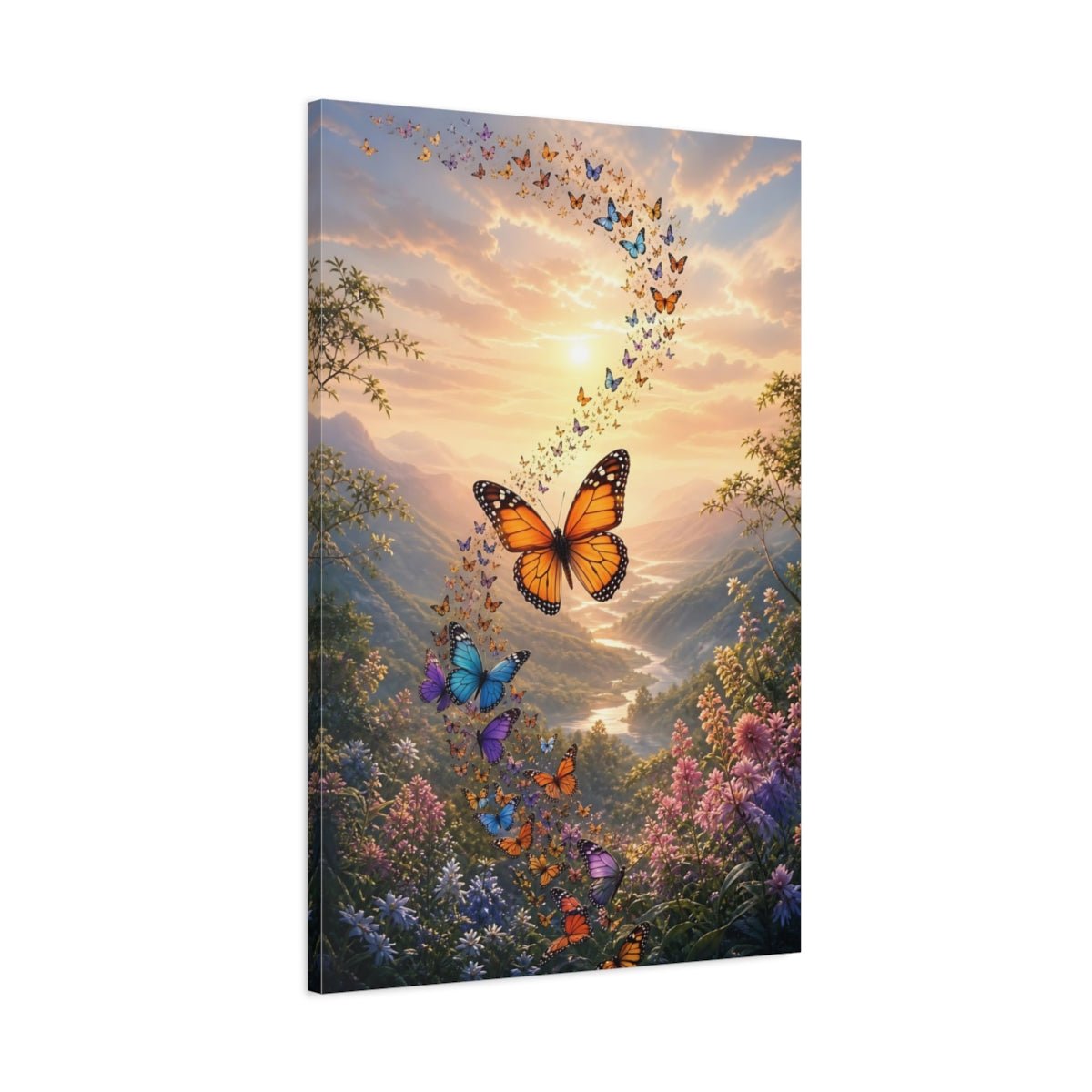 Nature Butterflies Landscape Canvas Print – Vibrant Decor for Living Room, Above Couch - YesArtYes