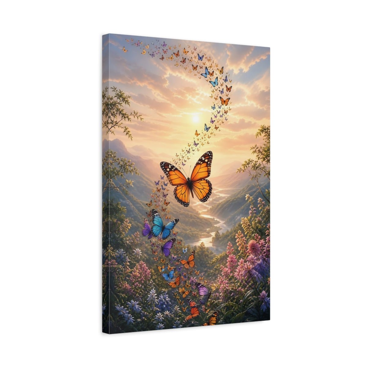 Nature Butterflies Landscape Canvas Print – Vibrant Decor for Living Room, Above Couch - YesArtYes