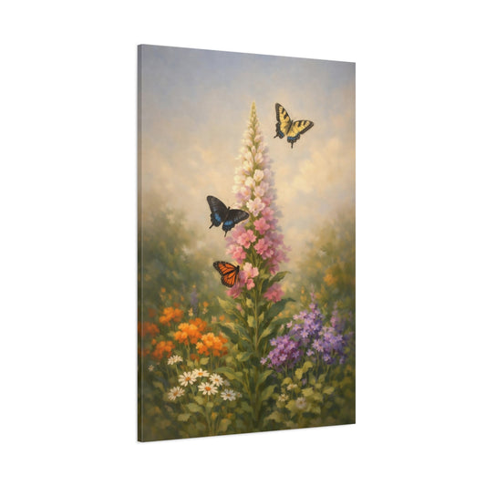 Main Mockup. Nature Butterflies, Flowers Floral Garden shown as stretched canvas wall art