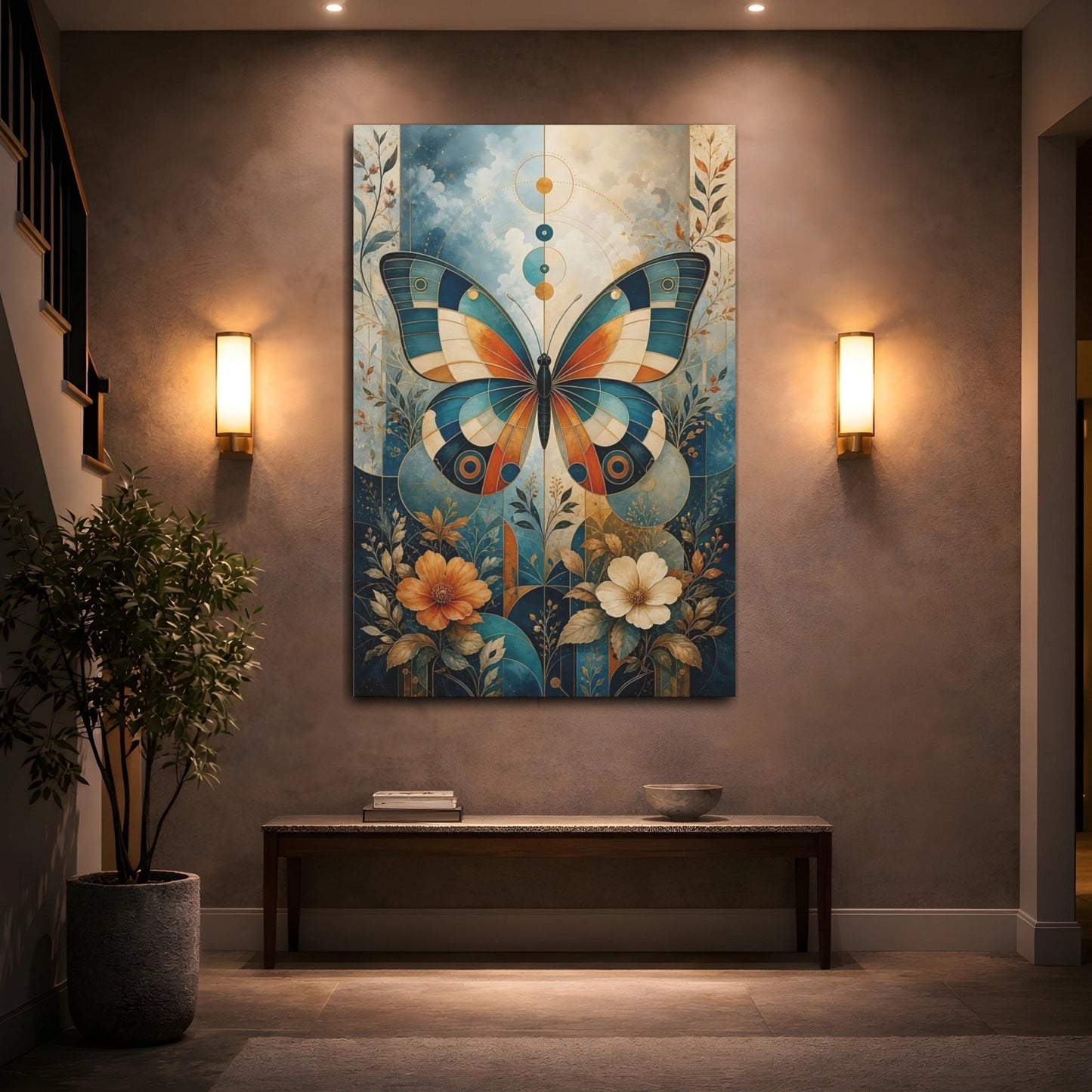 Nature Butterfly Blue And Orange Canvas Wall Art Print – Deco Living Room, Above Couch - YesArtYes