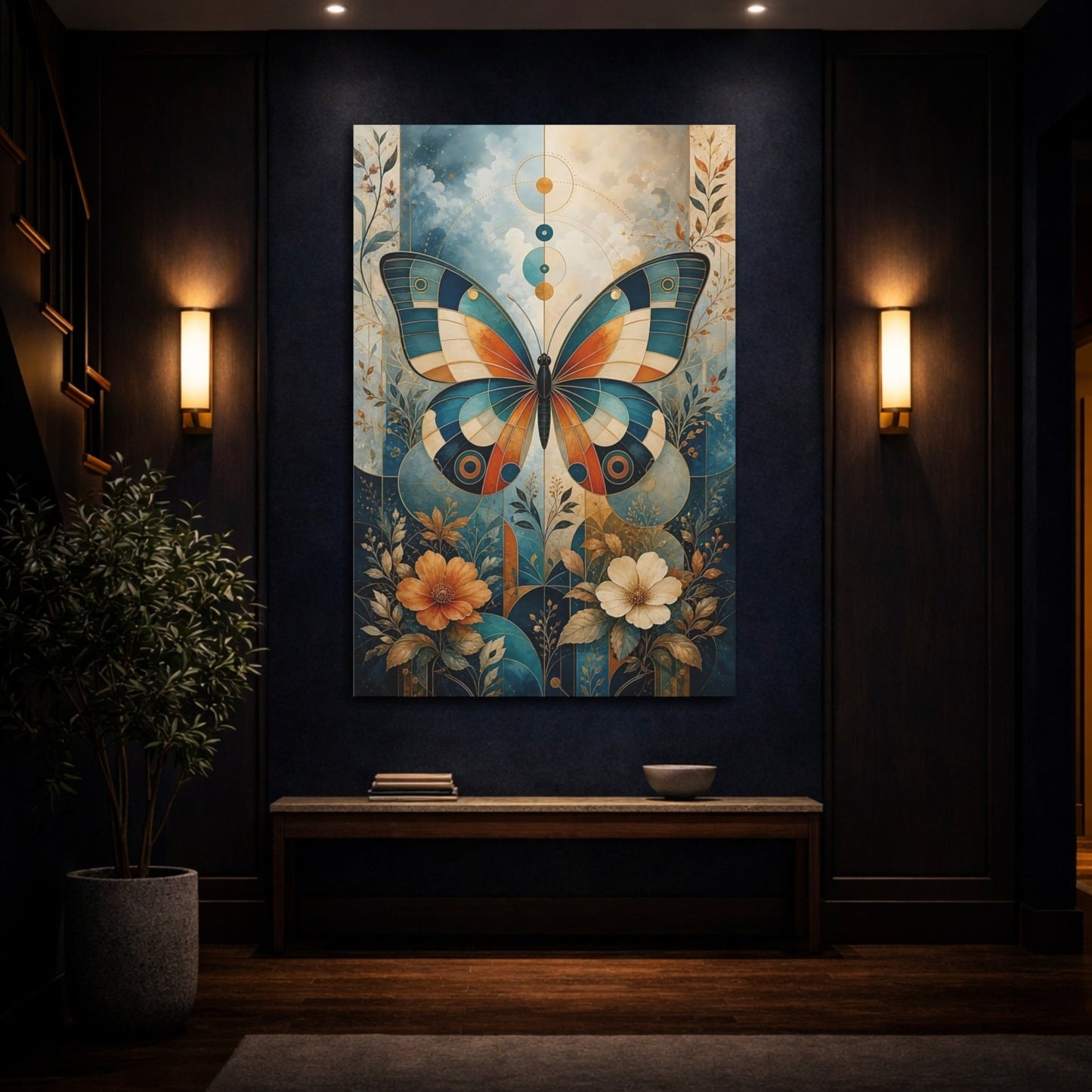 Nature Butterfly Blue And Orange Canvas Wall Art Print – Deco Living Room, Above Couch - YesArtYes