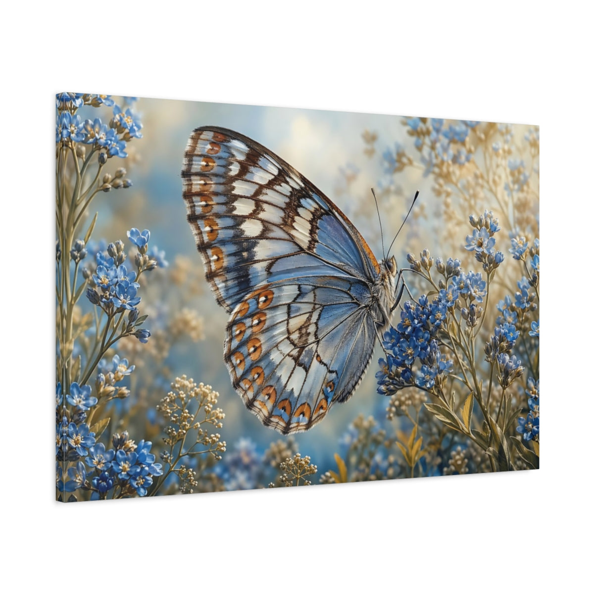 Main Mockup. Nature Butterfly Blue Butterfly shown as stretched canvas wall art