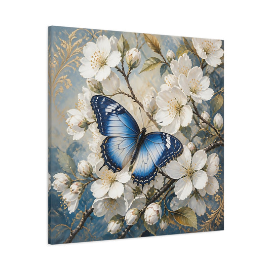 Main Mockup. Nature Butterfly Blue Butterfly shown as stretched canvas wall art