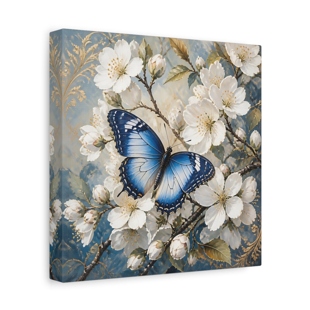 Side Mockup 9. Nature Butterfly Blue Butterfly shown as stretched canvas wall art