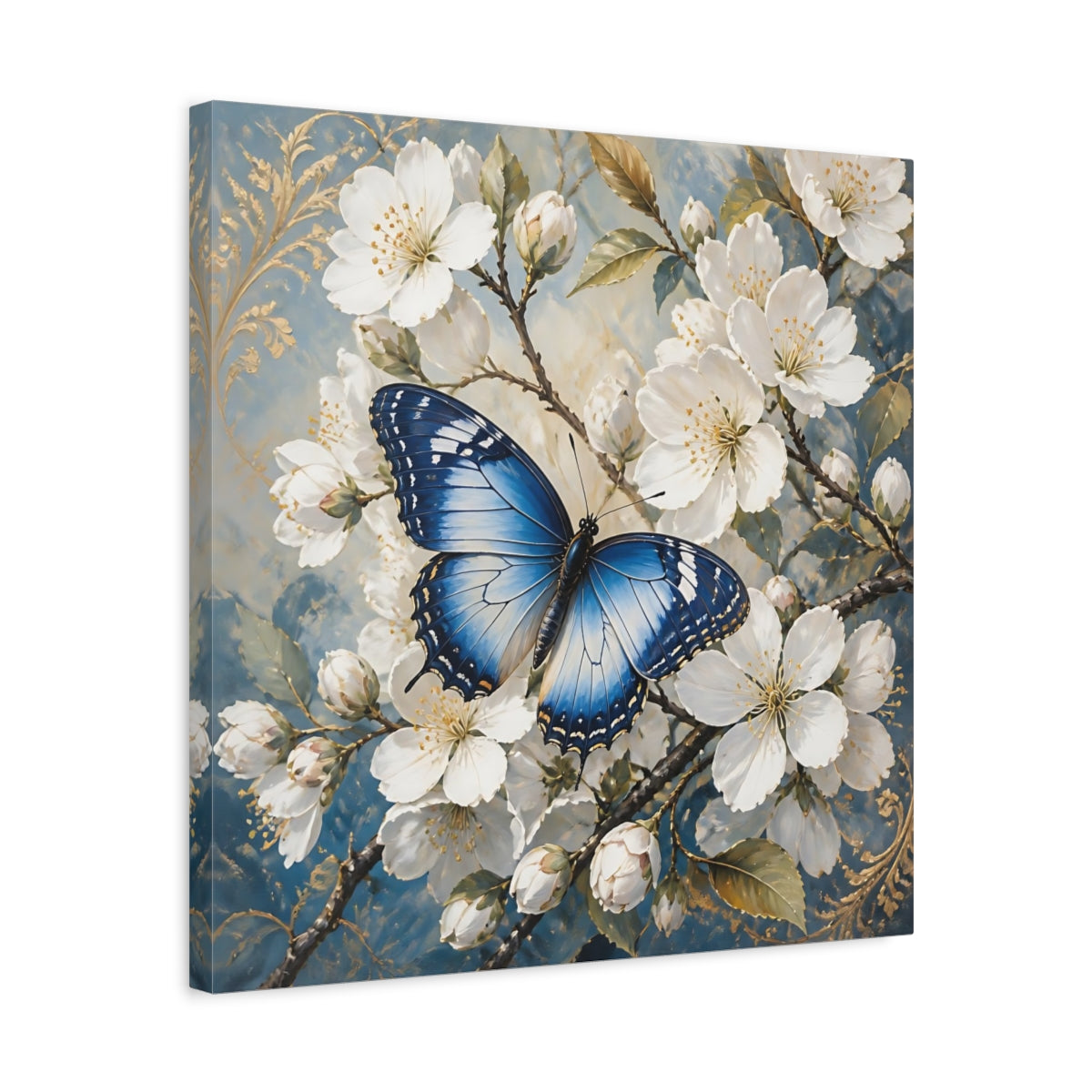 Side Mockup 5. Nature Butterfly Blue Butterfly shown as stretched canvas wall art