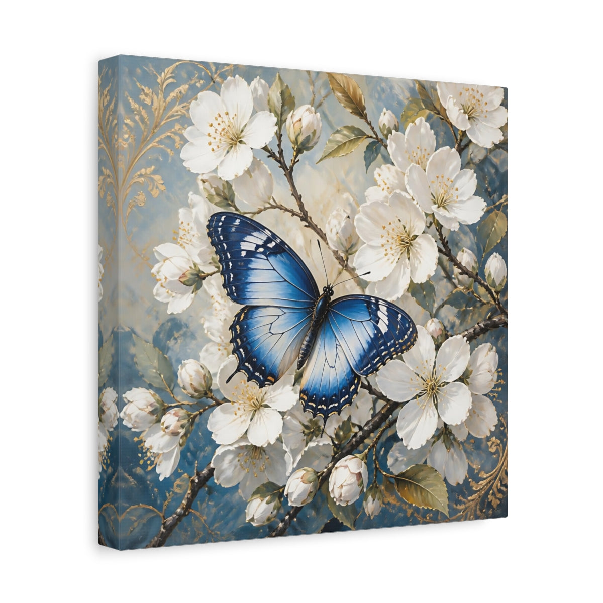 Side Mockup 8. Nature Butterfly Blue Butterfly shown as stretched canvas wall art
