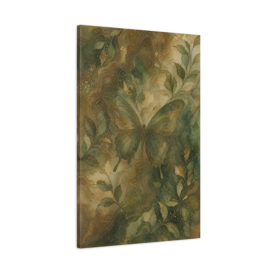Nature Butterfly Green And Gold Canvas Print – Living Room, Above Fireplace - YesArtYes