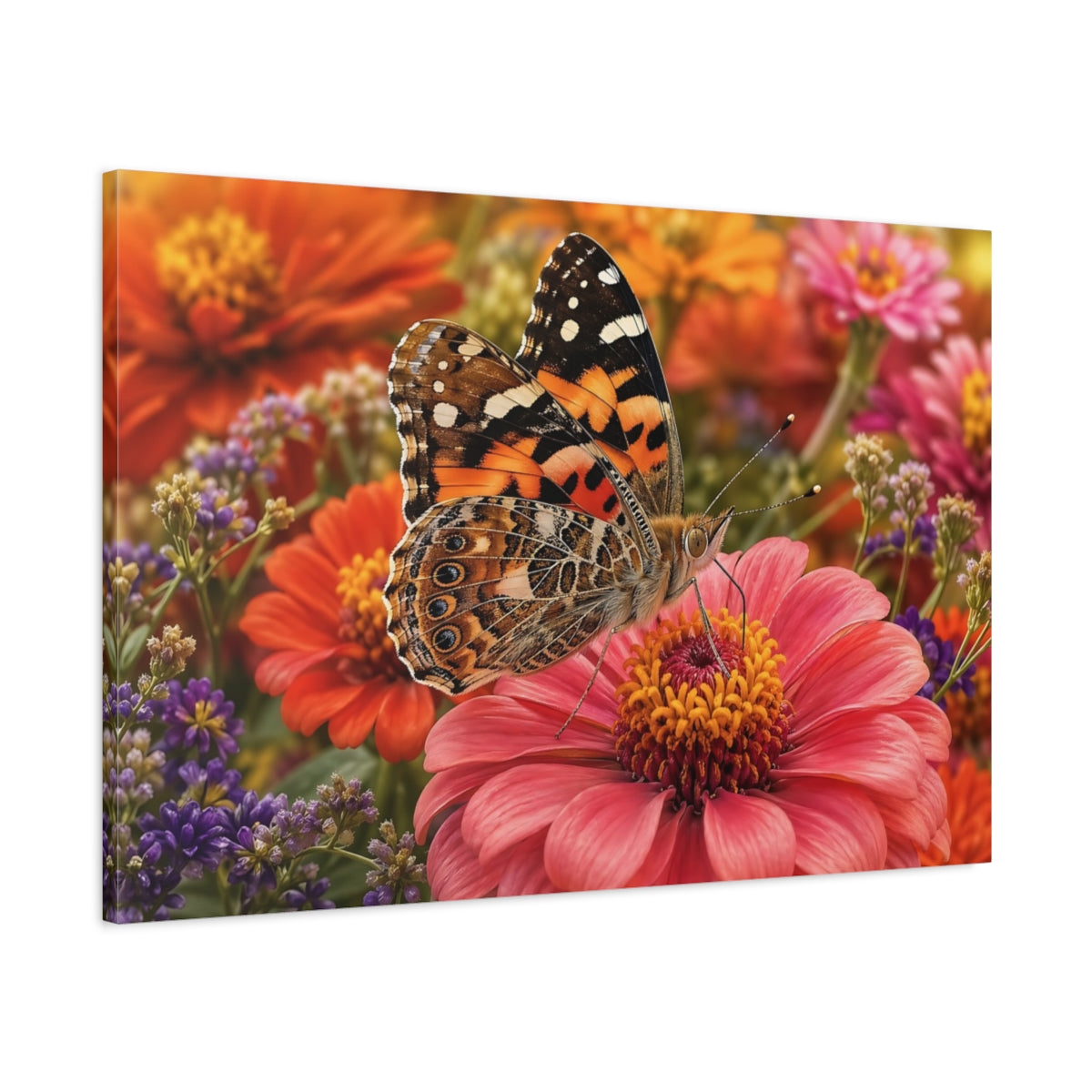Main Mockup. Nature Butterfly Orange Pink Butterfly shown as stretched canvas wall art