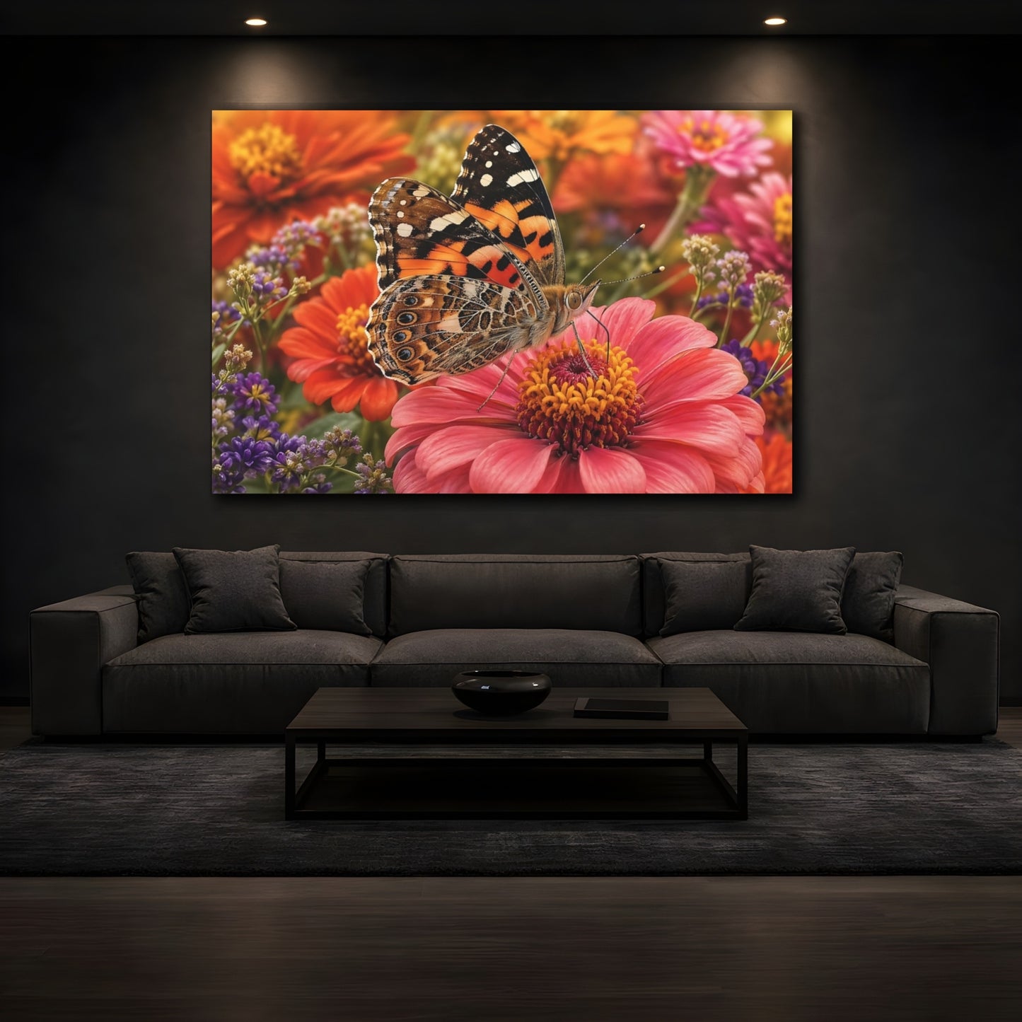 Mockup 3. Nature Butterfly Orange Pink Butterfly shown as stretched canvas wall art