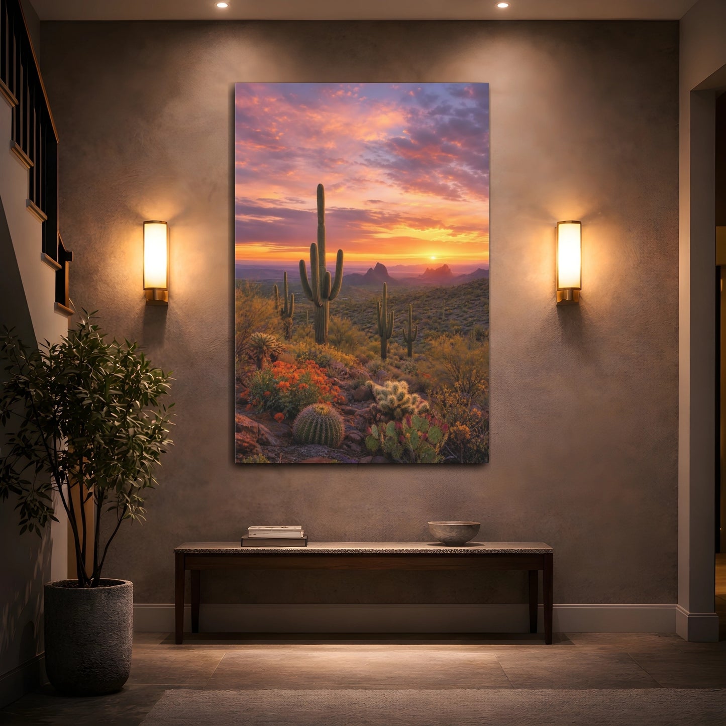 Mockup 2. Nature Cactus Orange Purple Desert shown as stretched canvas wall art