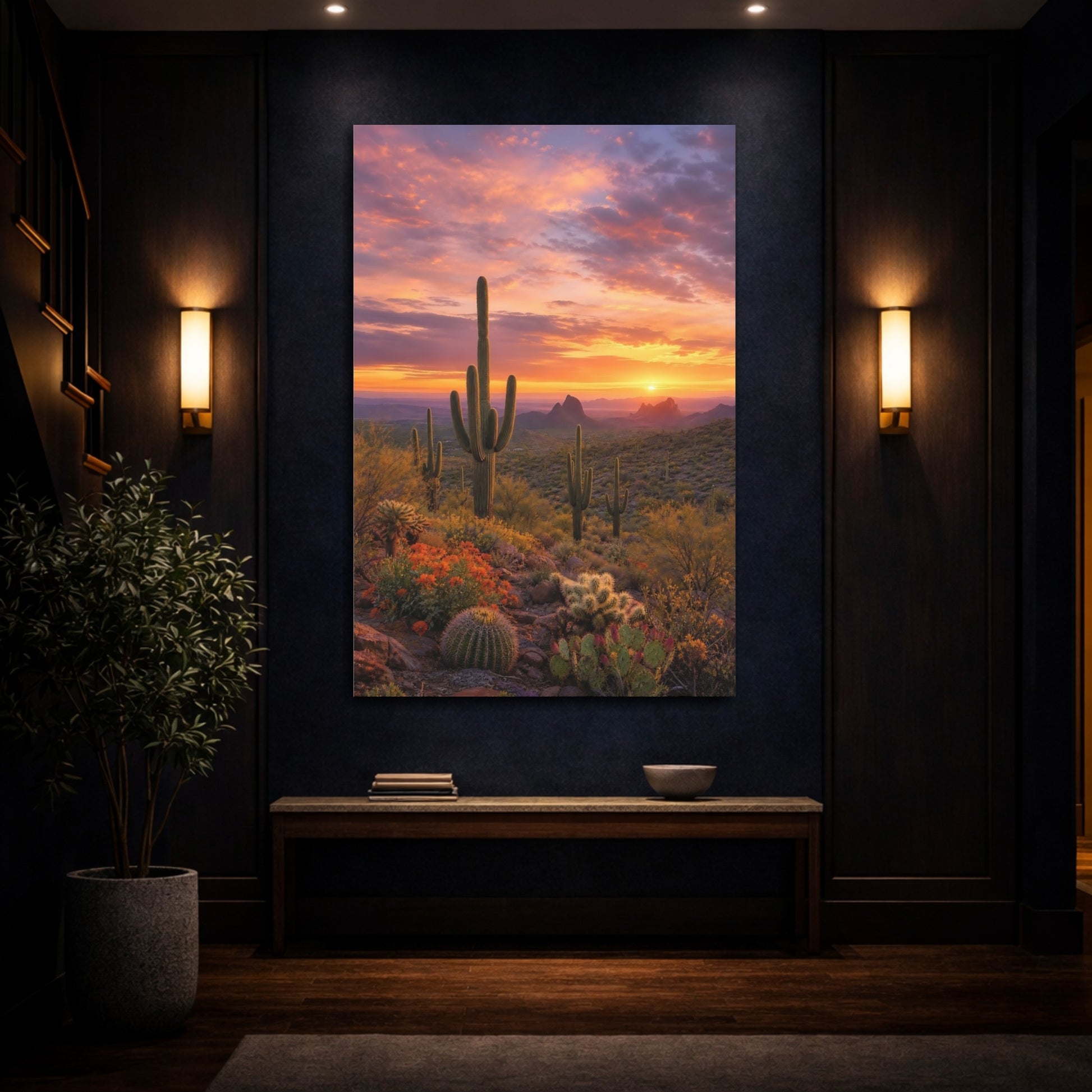 Mockup 4. Nature Cactus Orange Purple Desert shown as stretched canvas wall art