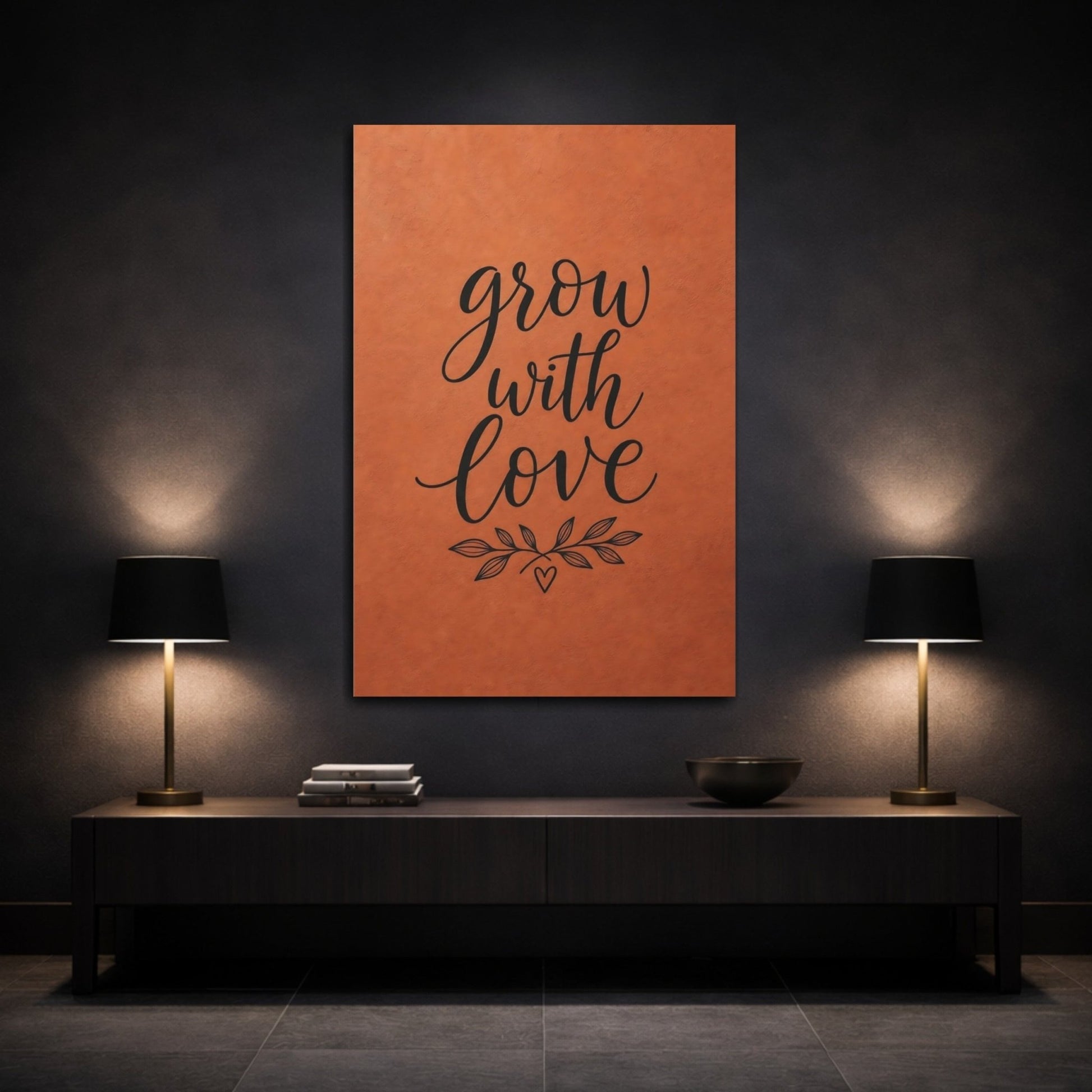 Nature Calligraphy Quote Orange And Black Canvas Print – Living Room, Above Console Table, - YesArtYes