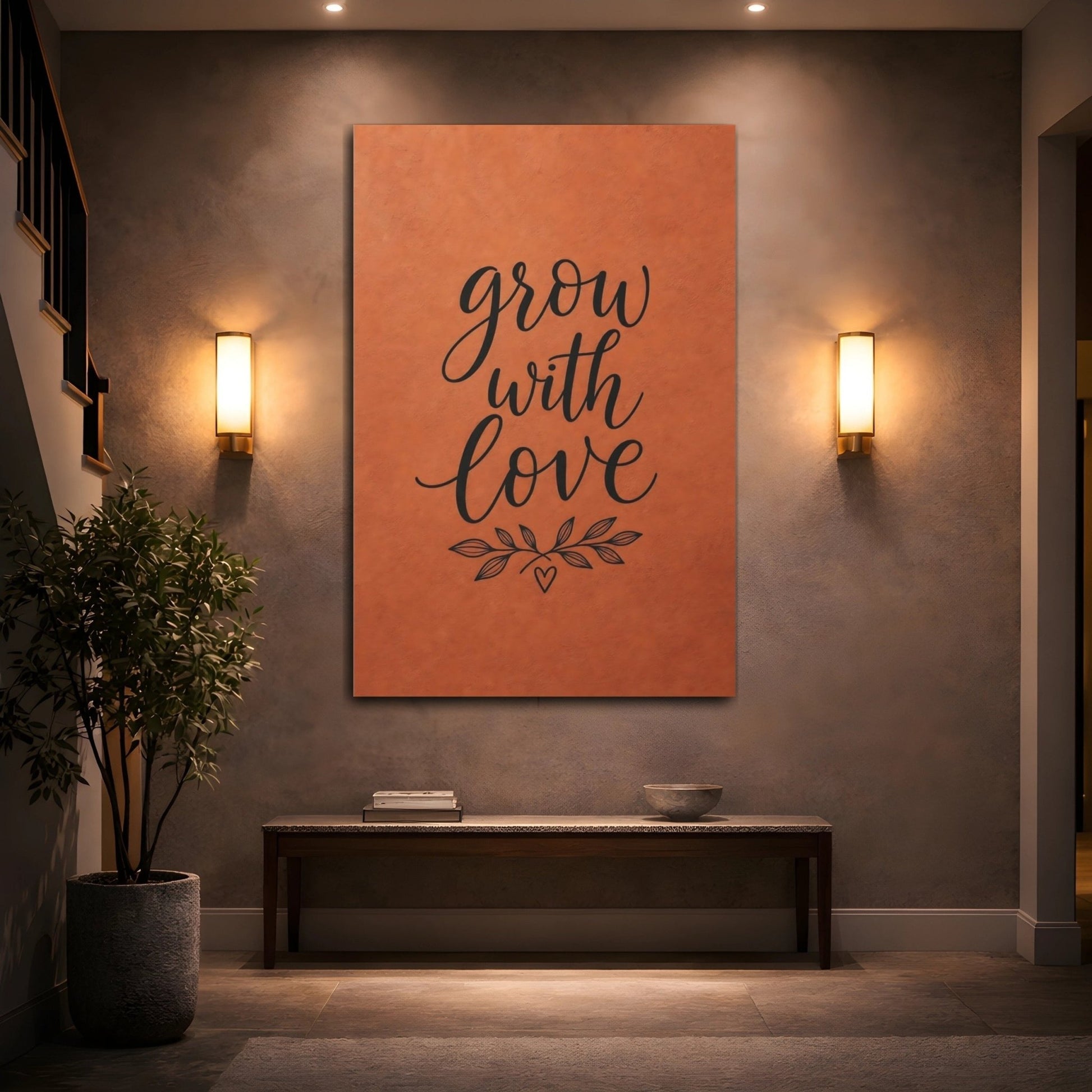 Nature Calligraphy Quote Orange And Black Canvas Print – Living Room, Above Console Table, - YesArtYes