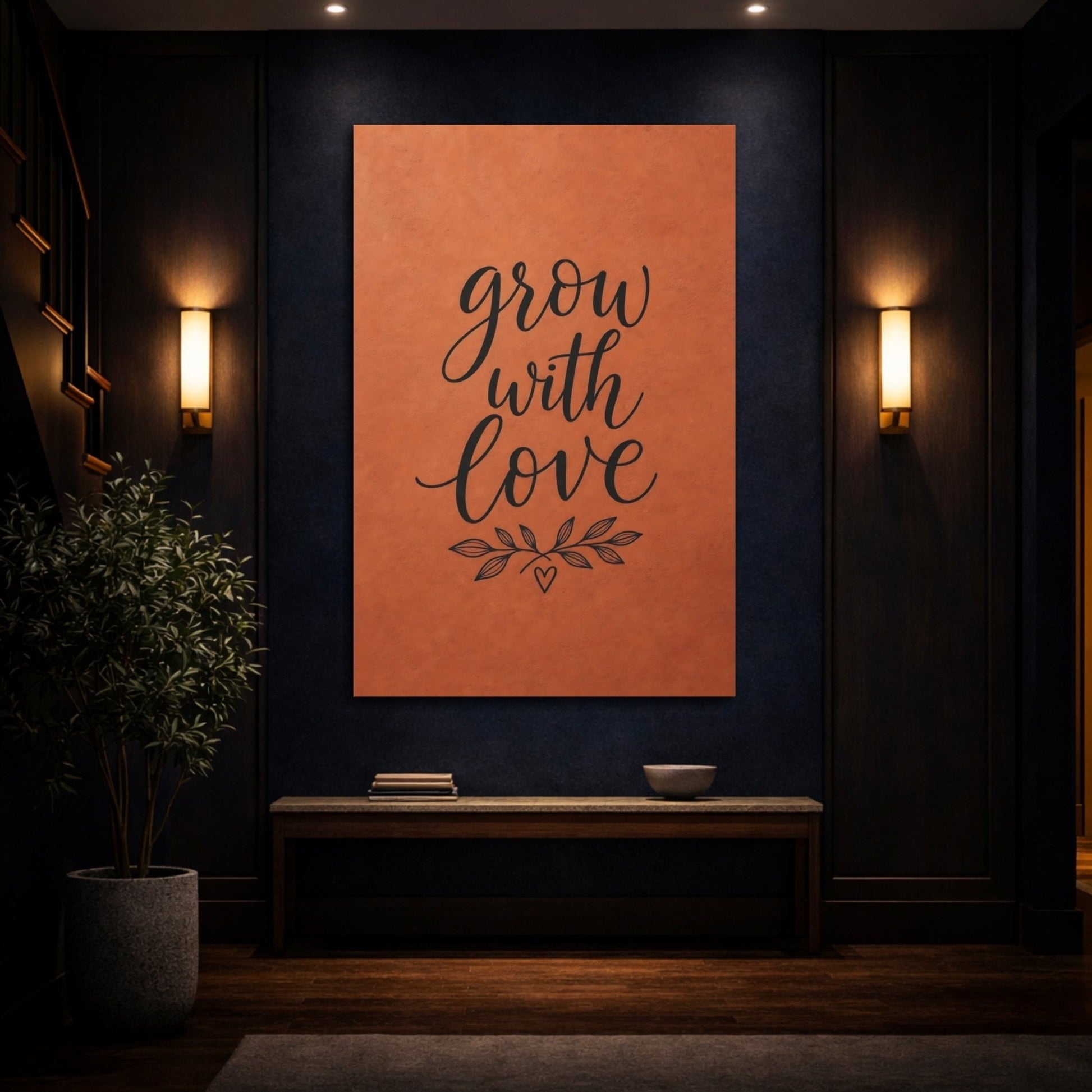 Nature Calligraphy Quote Orange And Black Canvas Print – Living Room, Above Console Table, - YesArtYes