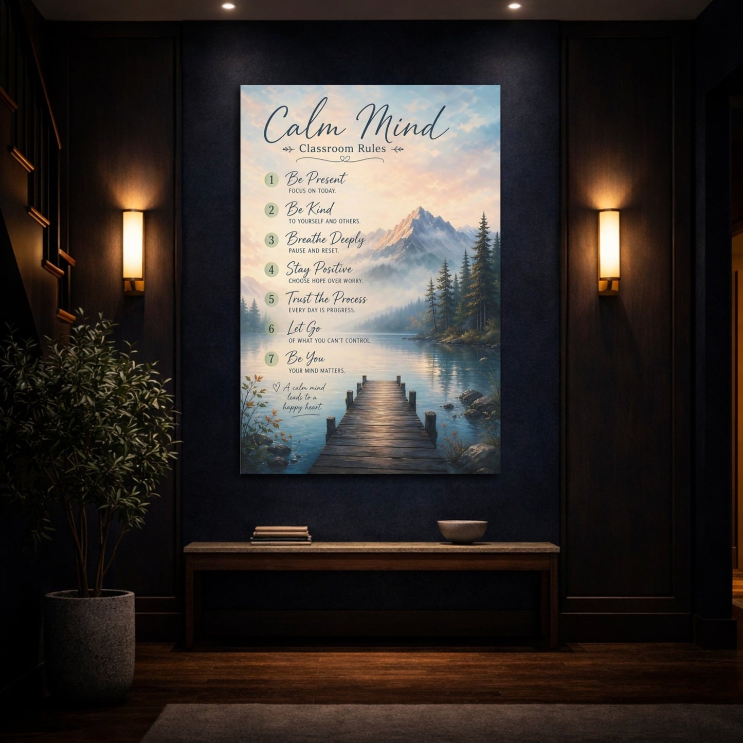 Nature Calm Mind Rules Landscape Canvas Wall Art Print – Classroom Decor, Feature - YesArtYes