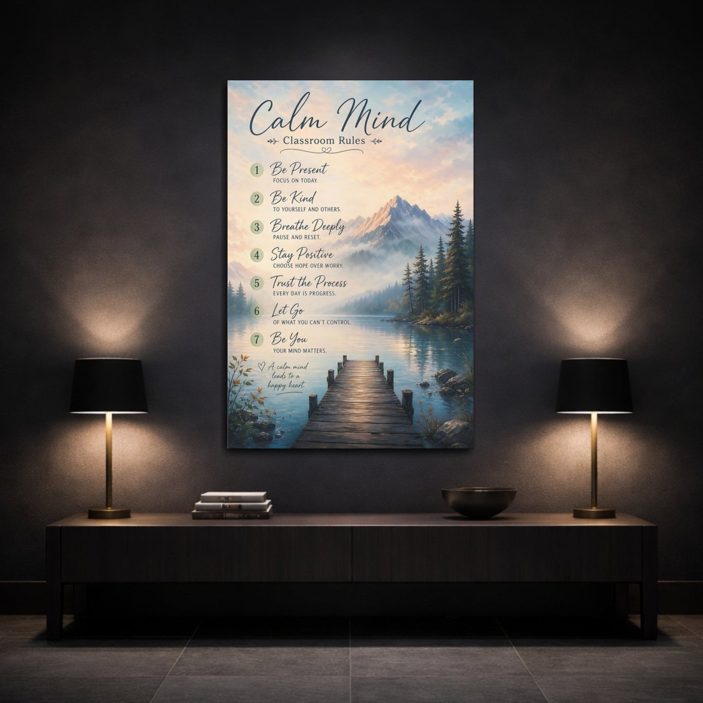 Nature Calm Mind Rules Landscape Canvas Wall Art Print – Classroom Decor, Feature - YesArtYes
