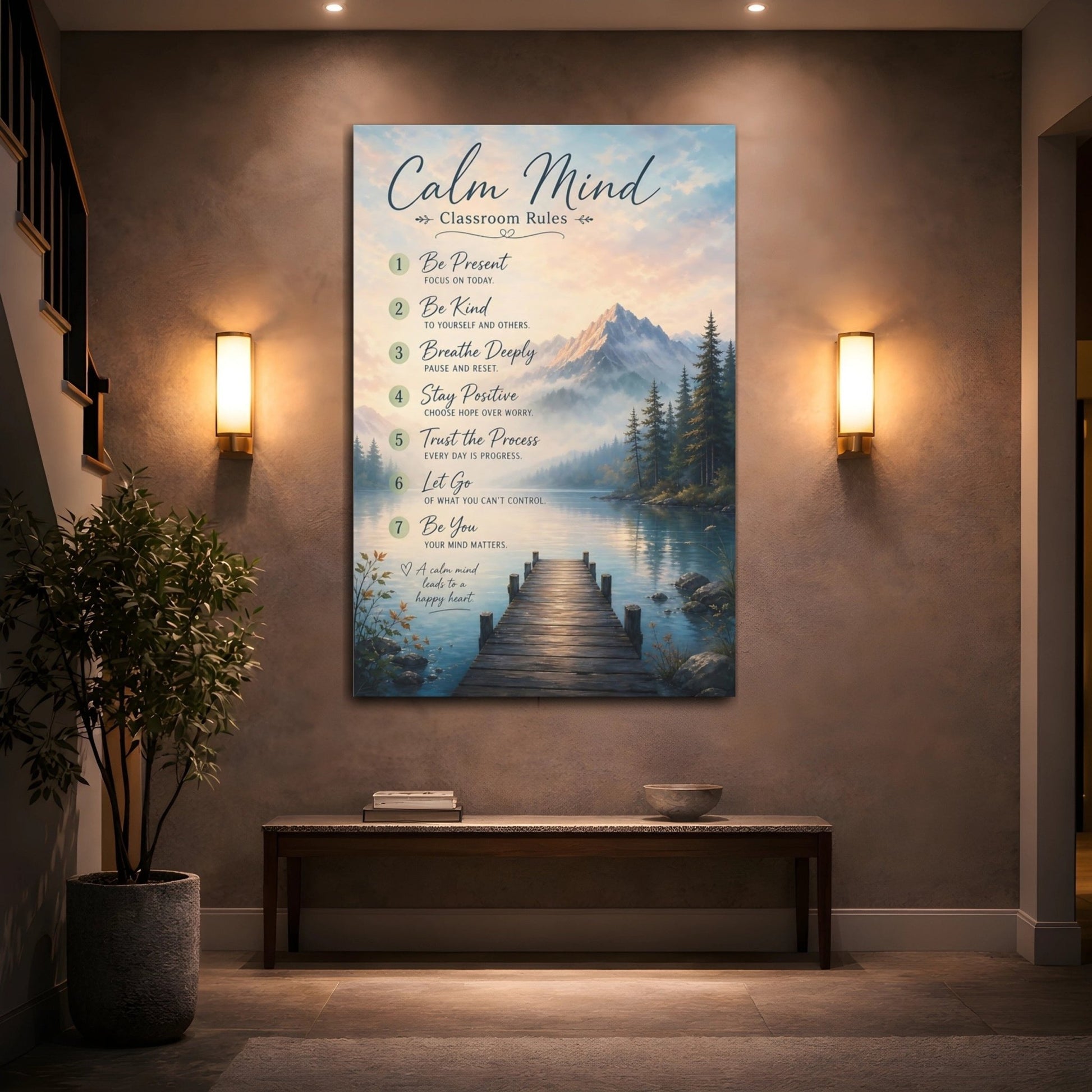 Nature Calm Mind Rules Landscape Canvas Wall Art Print – Classroom Decor, Feature - YesArtYes