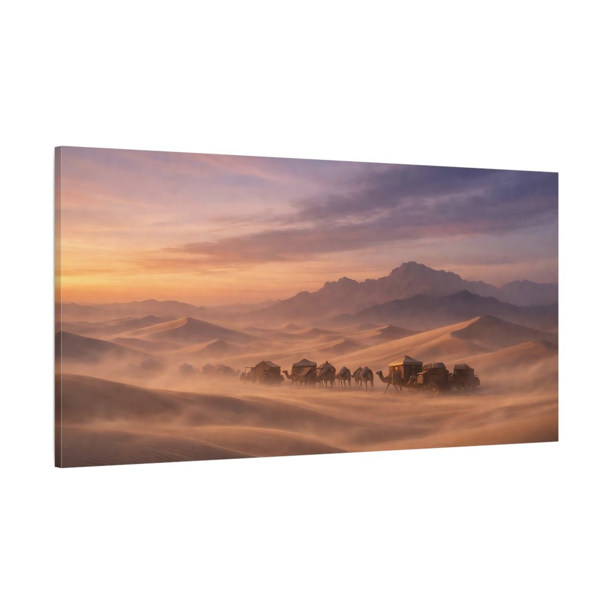 Nature Camel Caravan Desert Sunset - Canvas Wall Art Print - YesArtYes