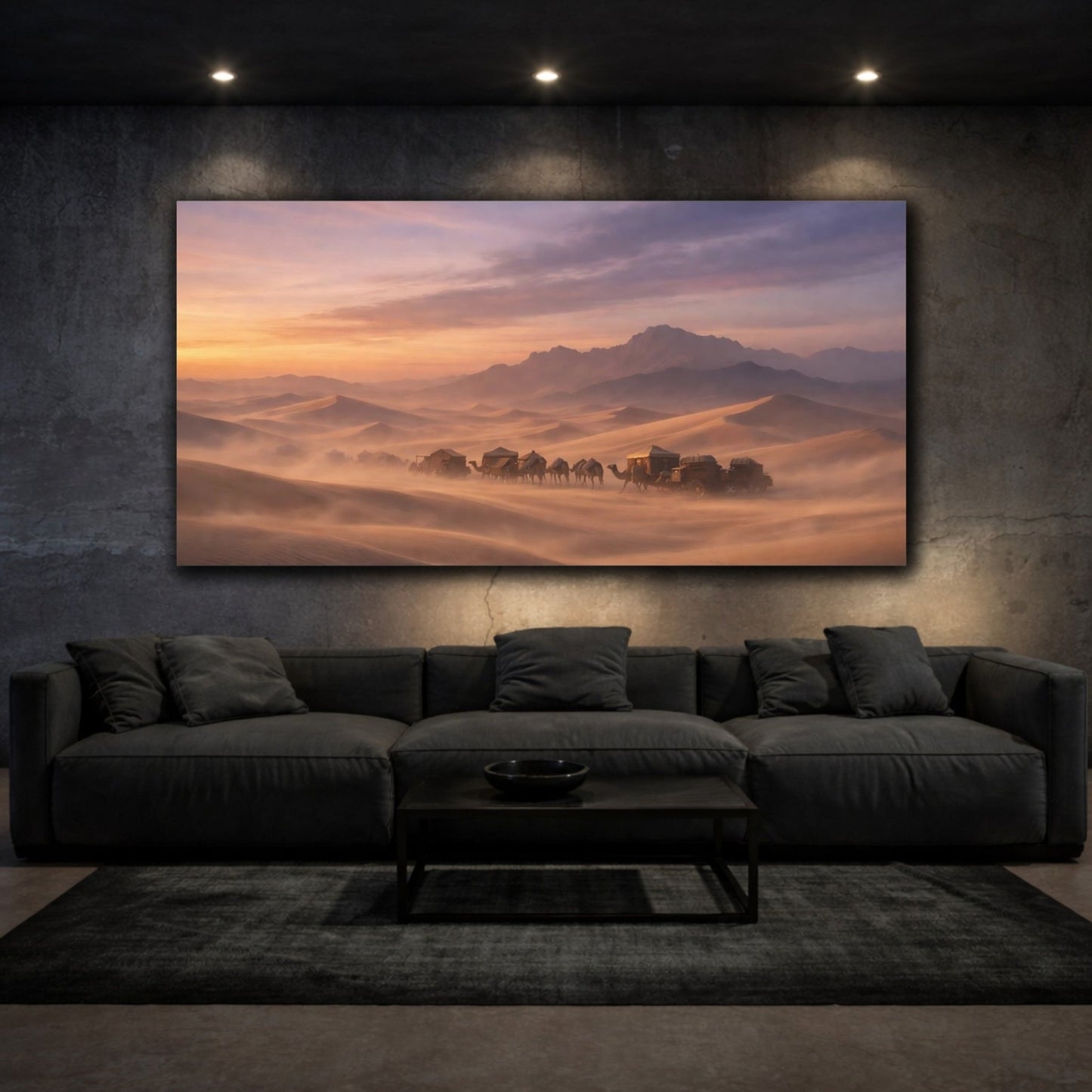 Nature Camel Caravan Desert Sunset - Canvas Wall Art Print - YesArtYes