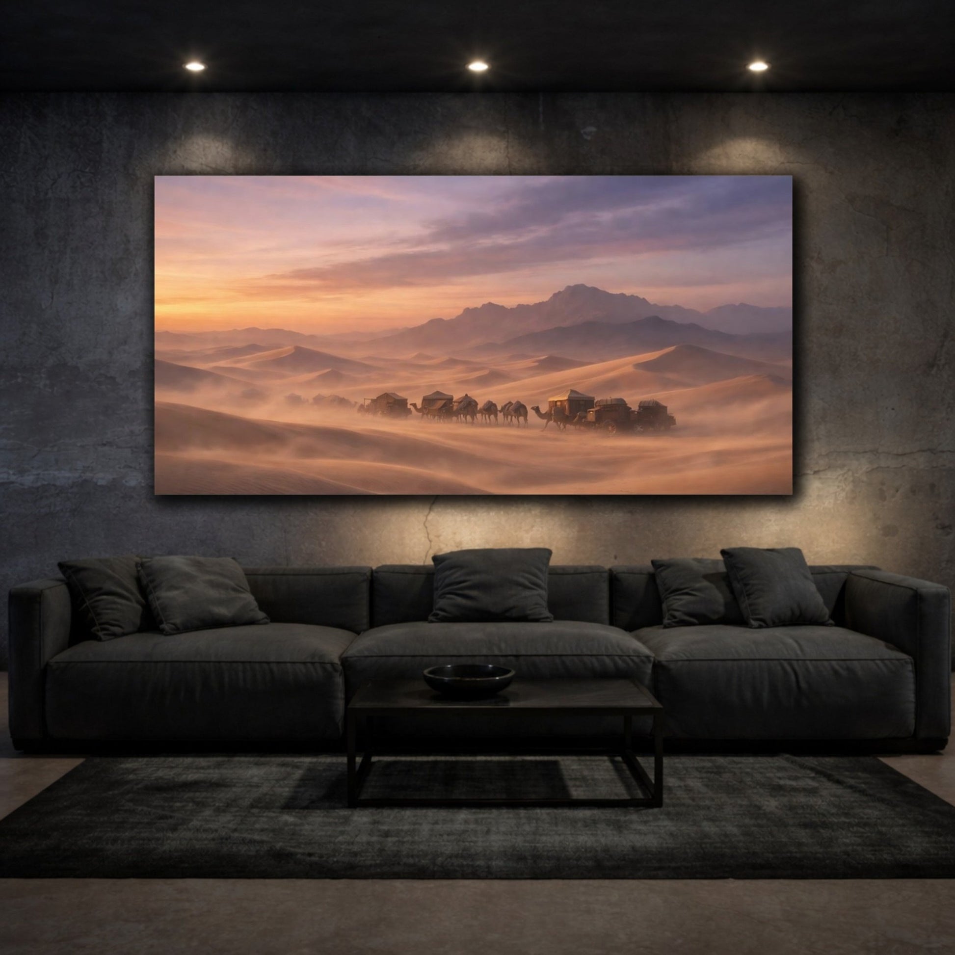Nature Camel Caravan Desert Sunset - Canvas Wall Art Print - YesArtYes