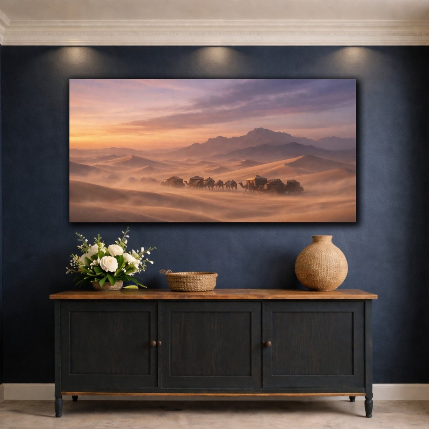 Nature Camel Caravan Desert Sunset - Canvas Wall Art Print - YesArtYes