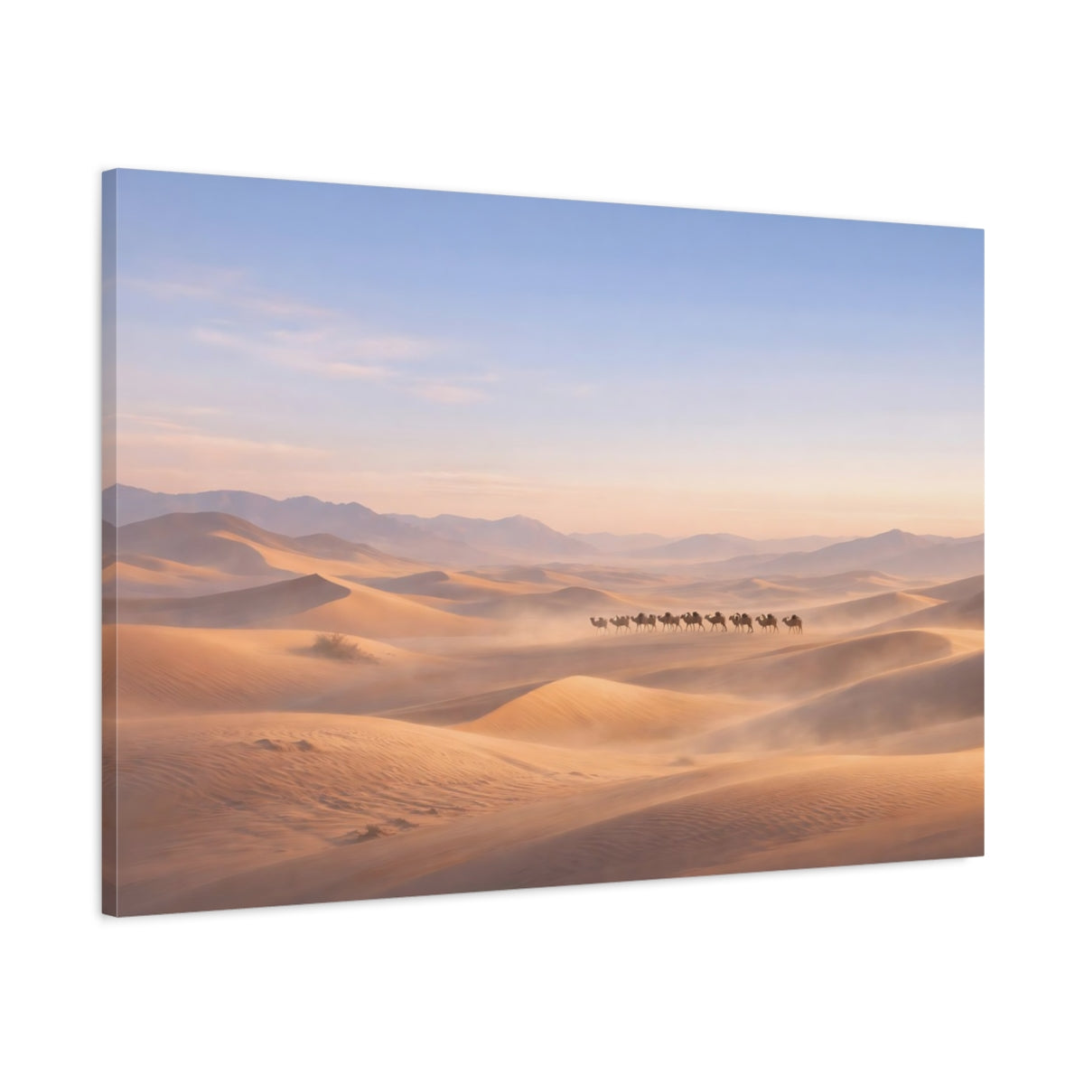 Main Mockup. Nature Camel Train Desert Camel Train shown as stretched canvas wall art