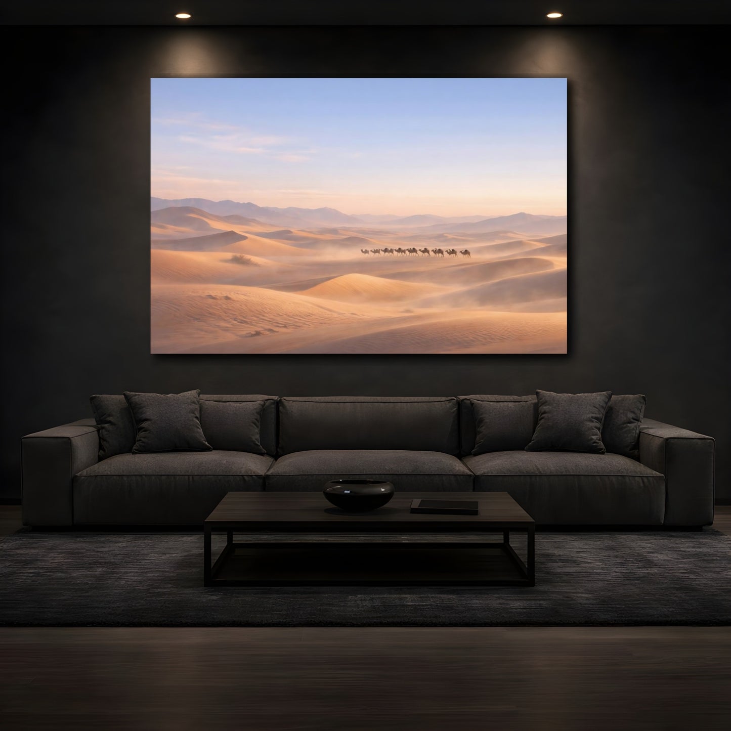 Mockup 2. Nature Camel Train Desert Camel Train shown as stretched canvas wall art