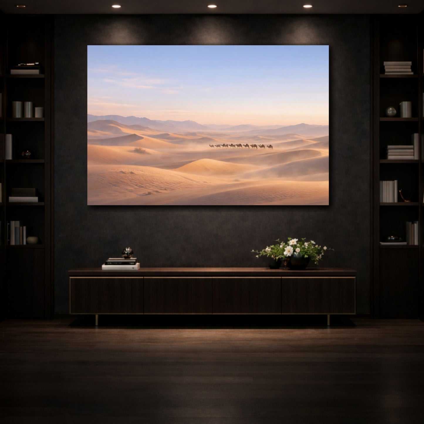 Mockup 4. Nature Camel Train Desert Camel Train shown as stretched canvas wall art