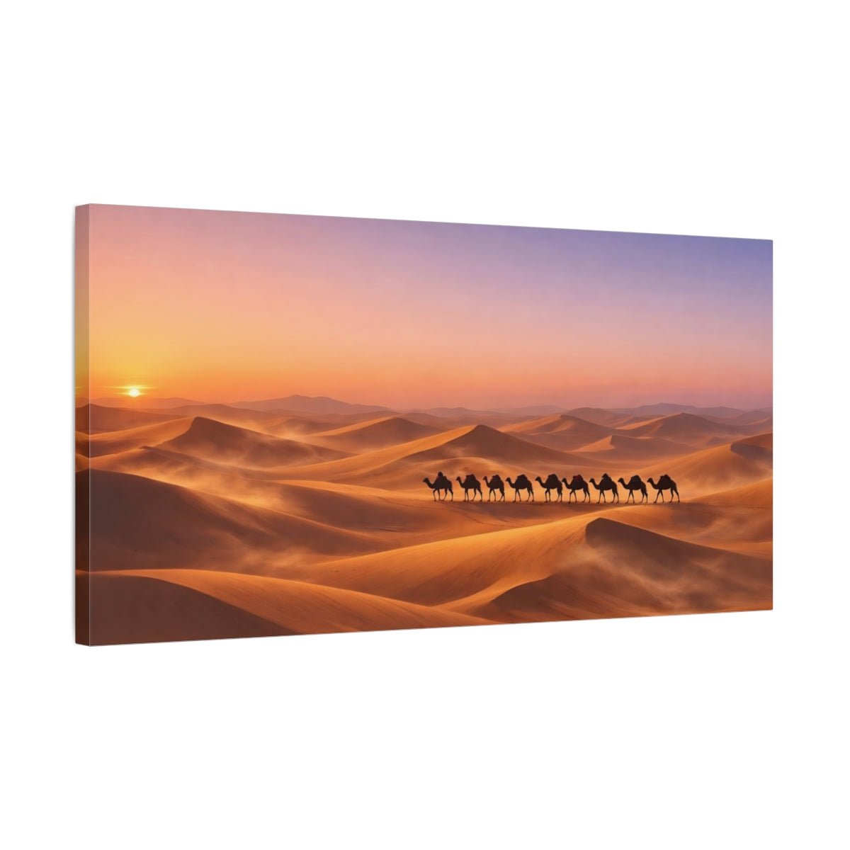 Nature Camel Train Desert Sunset - Canvas Wall Art Print - YesArtYes