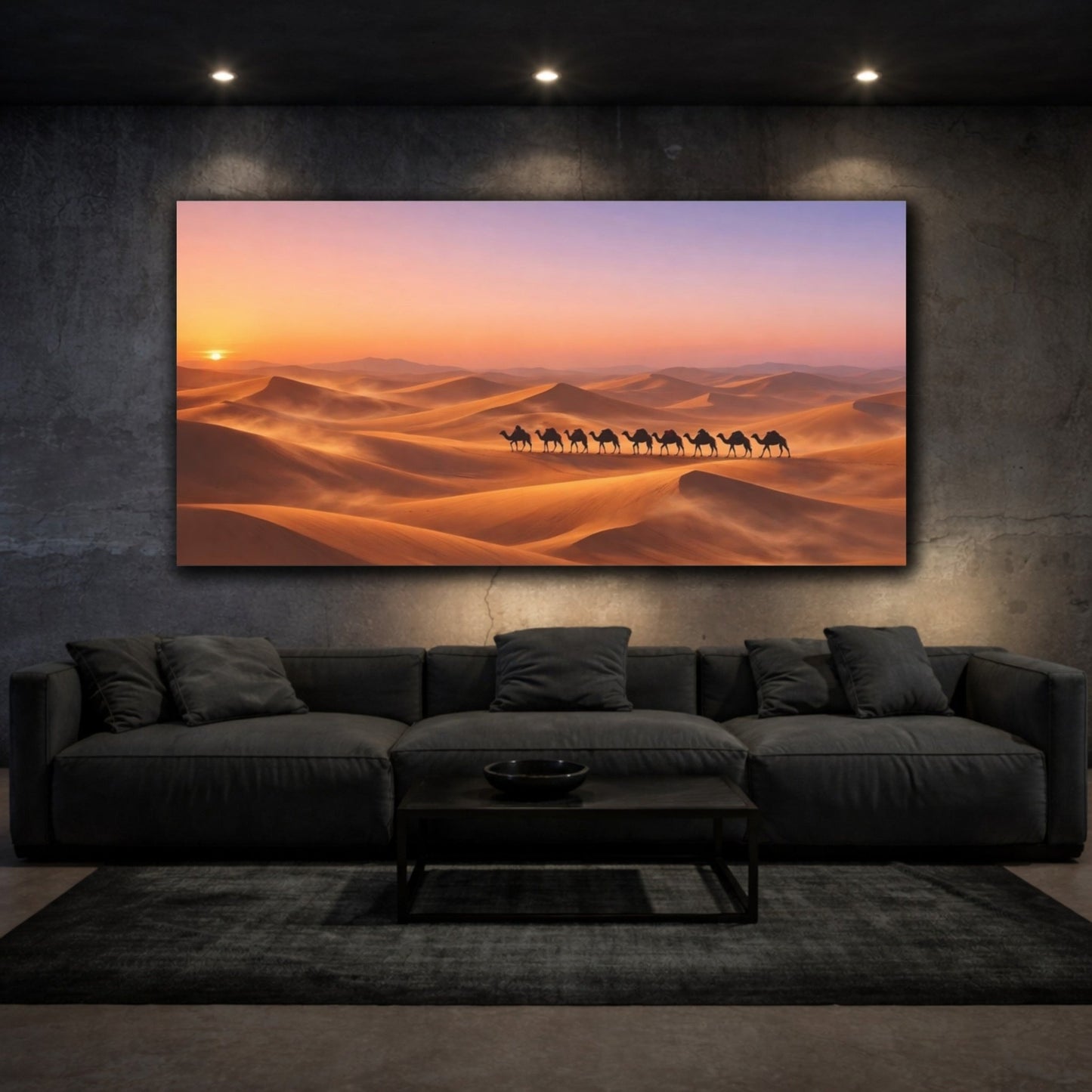 Nature Camel Train Desert Sunset - Canvas Wall Art Print - YesArtYes