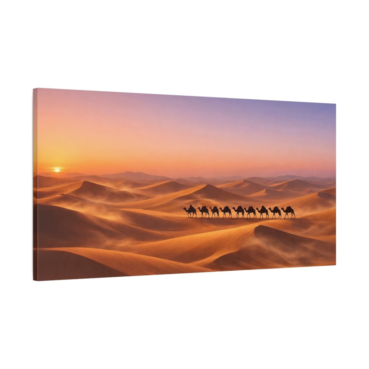 Nature Camel Train Desert Sunset - Canvas Wall Art Print - YesArtYes