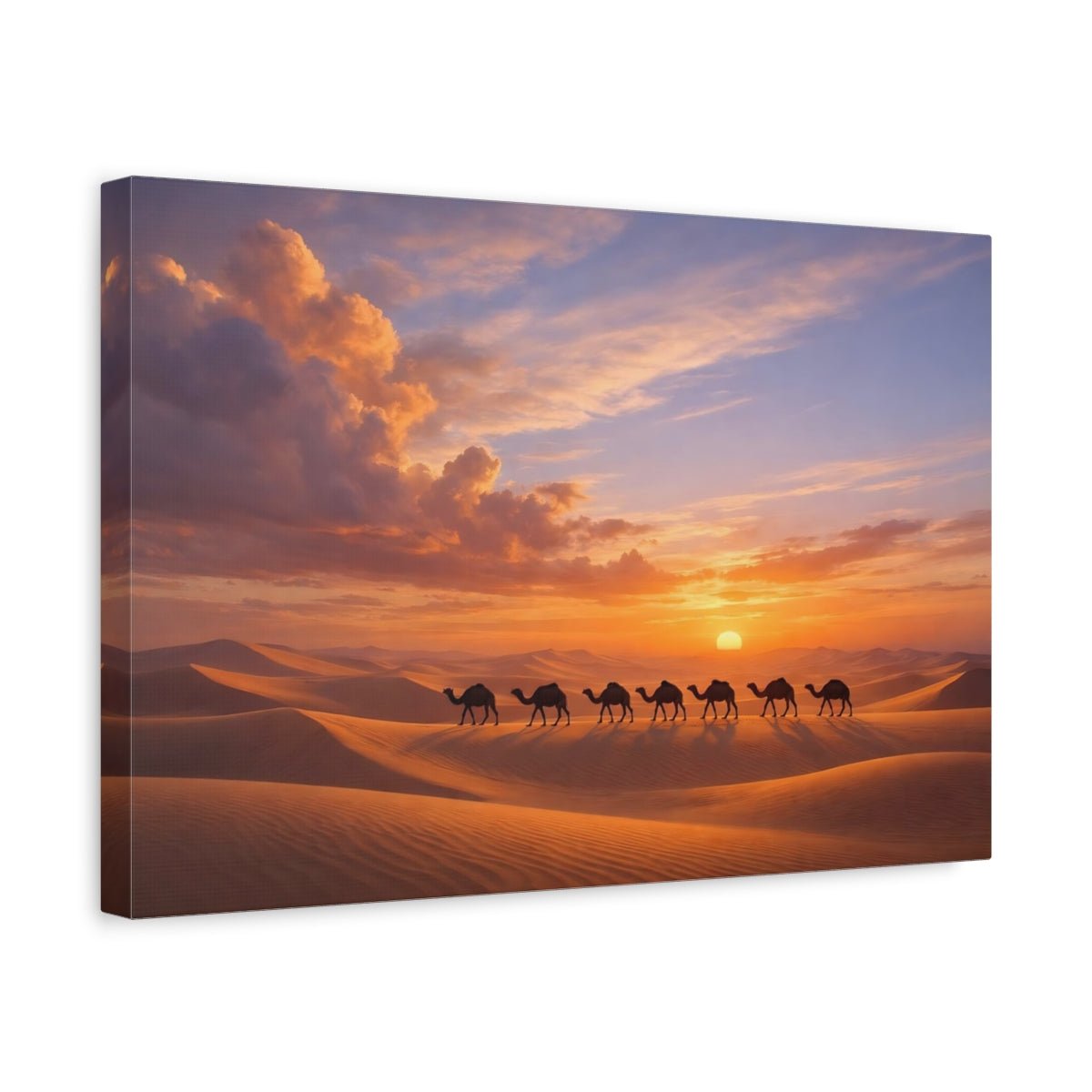 Nature Camels Desert Sunset - Canvas Wall Art Print - YesArtYes