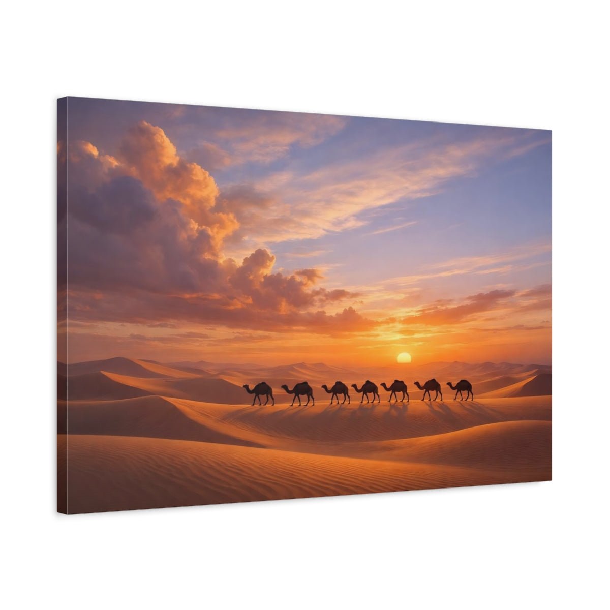 Nature Camels Desert Sunset - Canvas Wall Art Print - YesArtYes