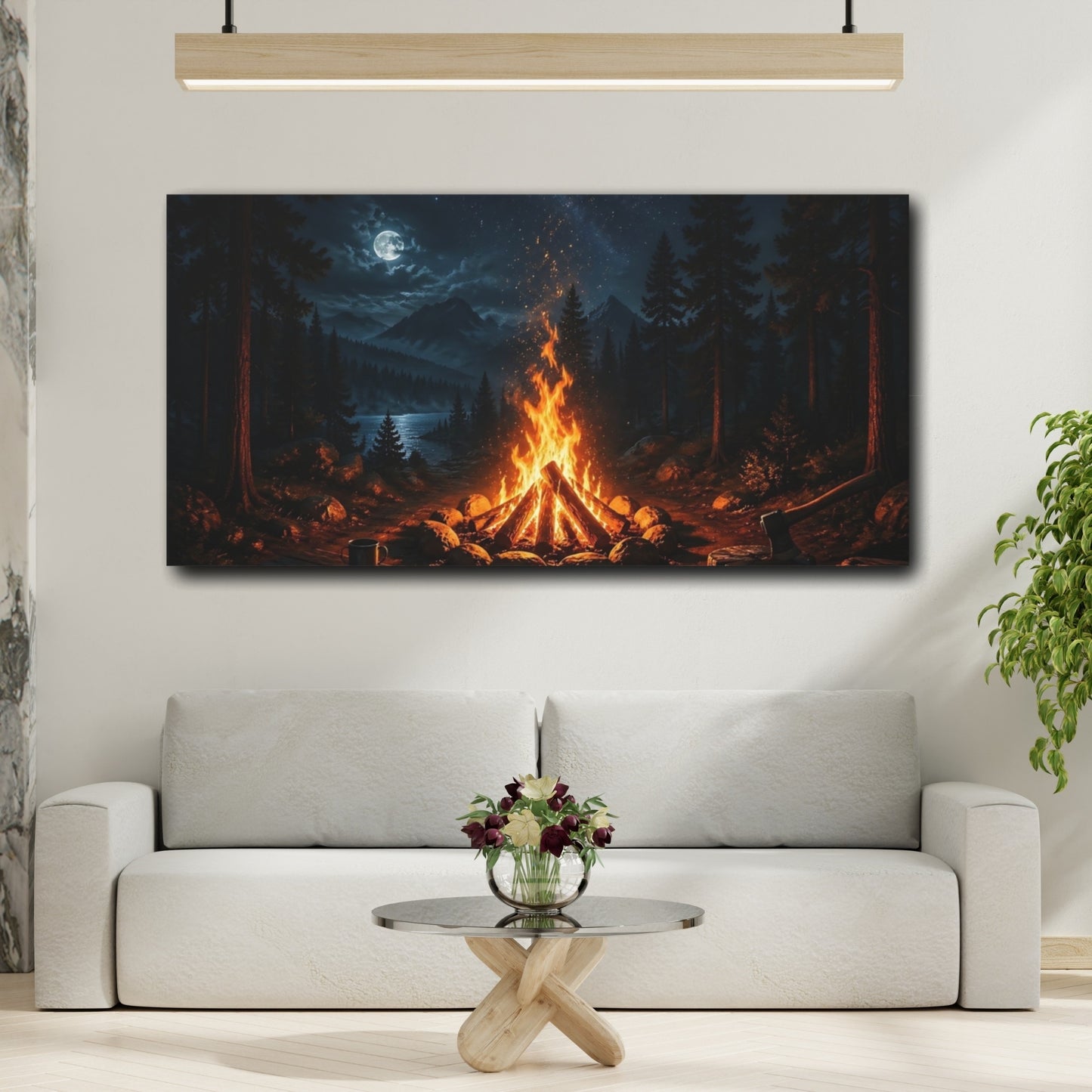 Mockup 3. Nature Campfire Night Campfire shown as stretched canvas wall art