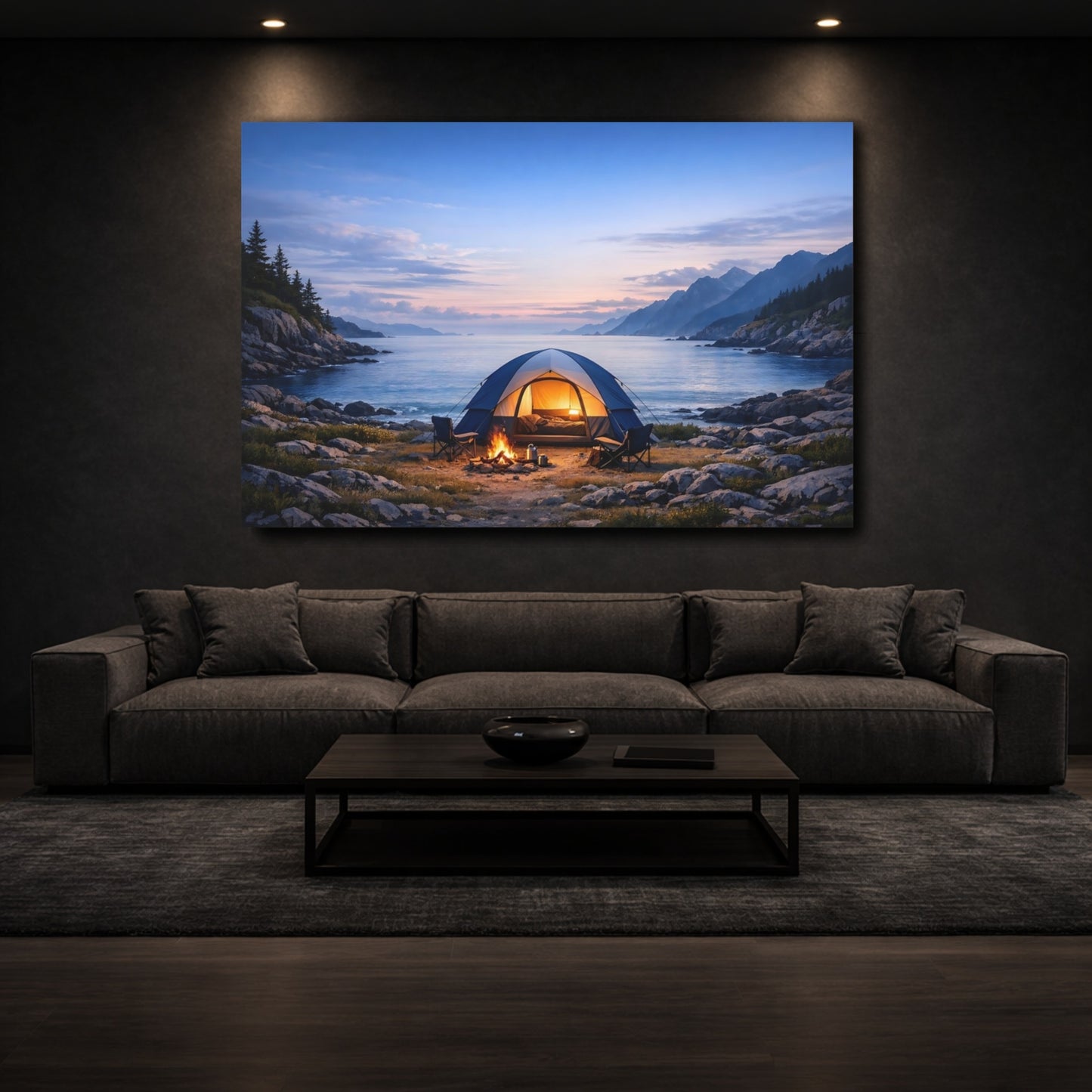 Mockup 2. Nature Camping Tent Coastal Camping shown as stretched canvas wall art