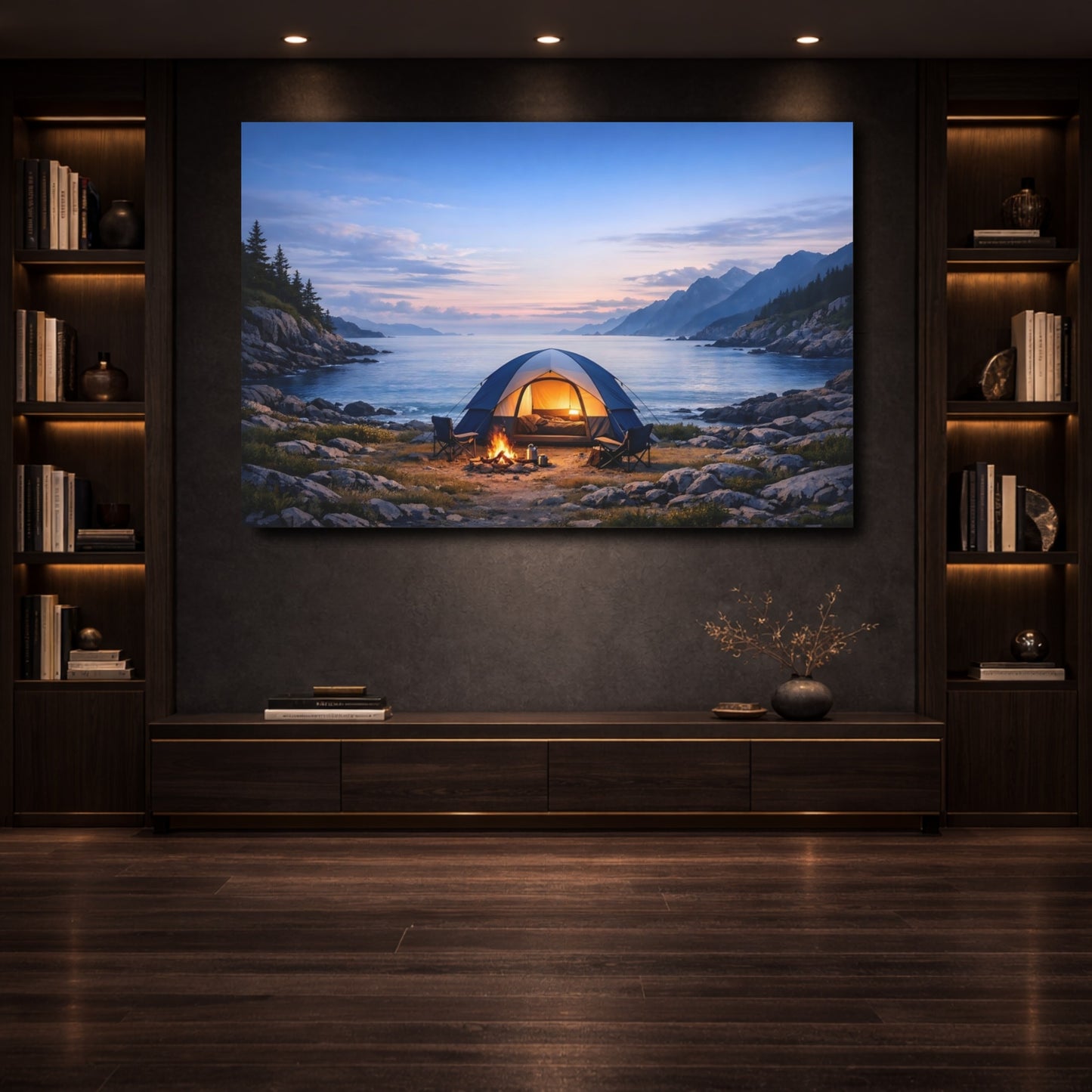 Mockup 3. Nature Camping Tent Coastal Camping shown as stretched canvas wall art