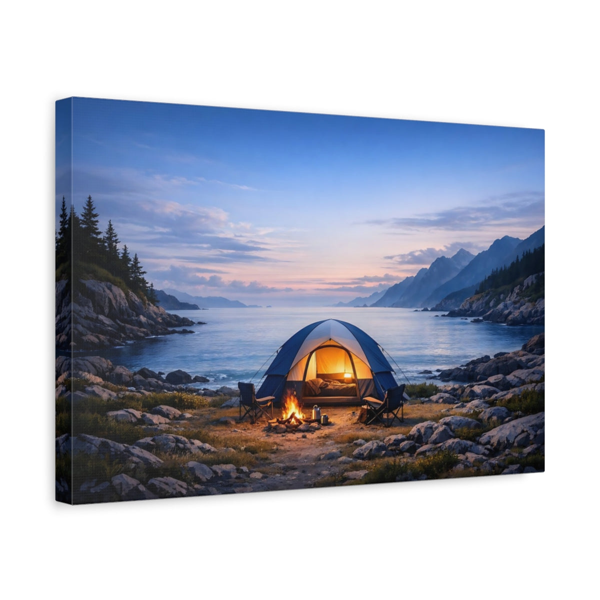 Side Mockup 4. Nature Camping Tent Coastal Camping shown as stretched canvas wall art