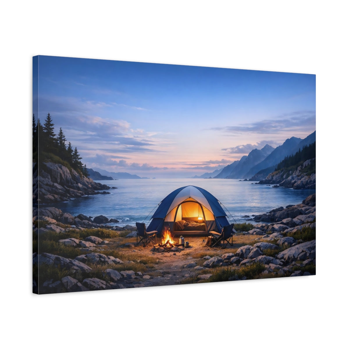Side Mockup 2. Nature Camping Tent Coastal Camping shown as stretched canvas wall art