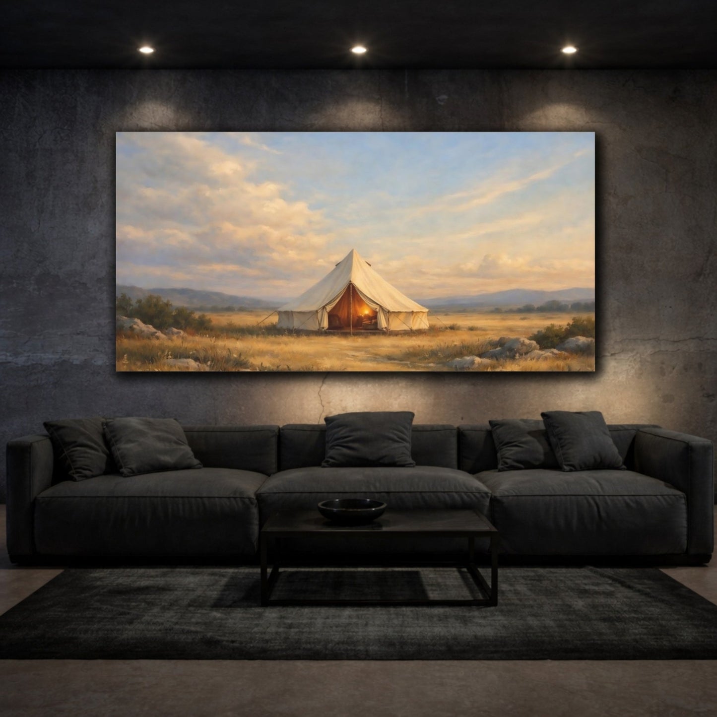 Nature Camping Tent Warm Sunset Landscape - Canvas Wall Art Print - YesArtYes