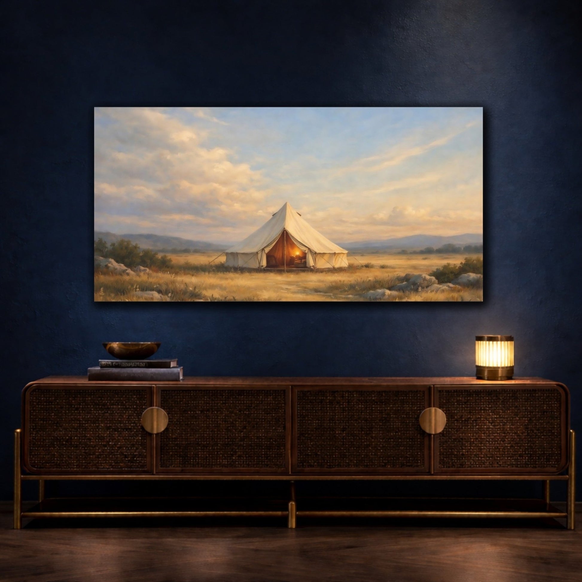 Nature Camping Tent Warm Sunset Landscape - Canvas Wall Art Print - YesArtYes