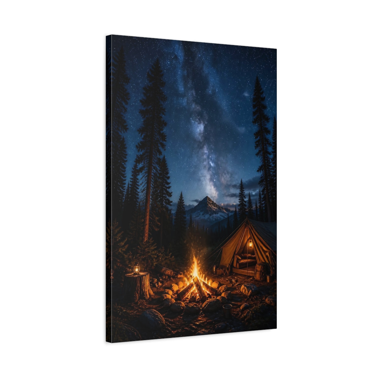Side Mockup 2. Nature Campsite Starry Night Camping shown as stretched canvas wall art