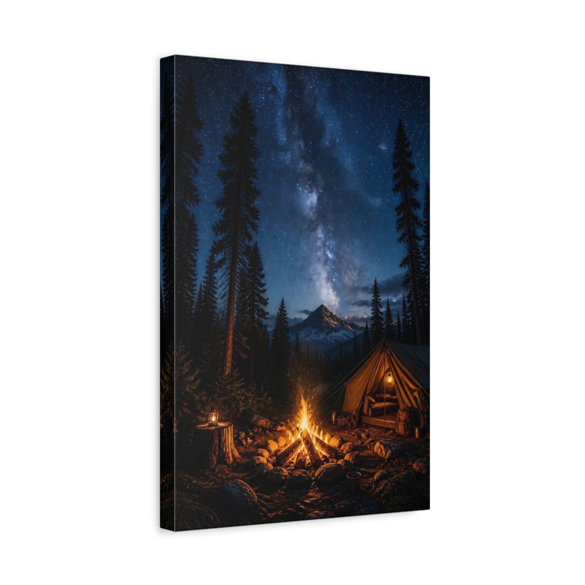 Side Mockup 4. Nature Campsite Starry Night Camping shown as stretched canvas wall art