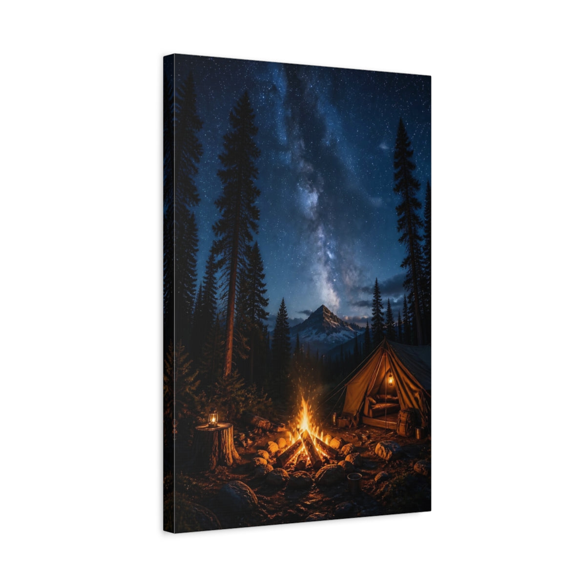 Side Mockup 3. Nature Campsite Starry Night Camping shown as stretched canvas wall art