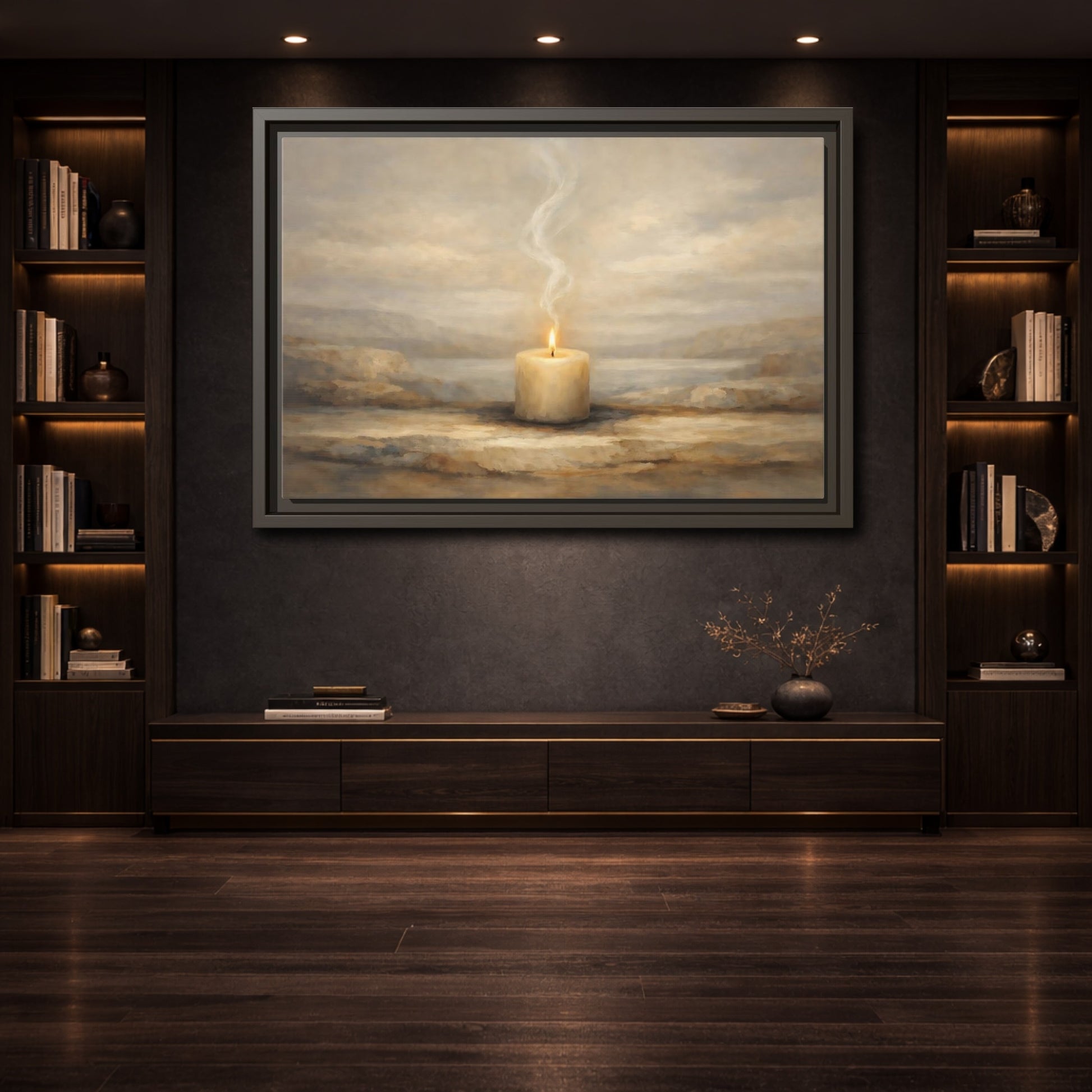 Mockup 3. Nature Candle Candle Light shown as stretched canvas wall art